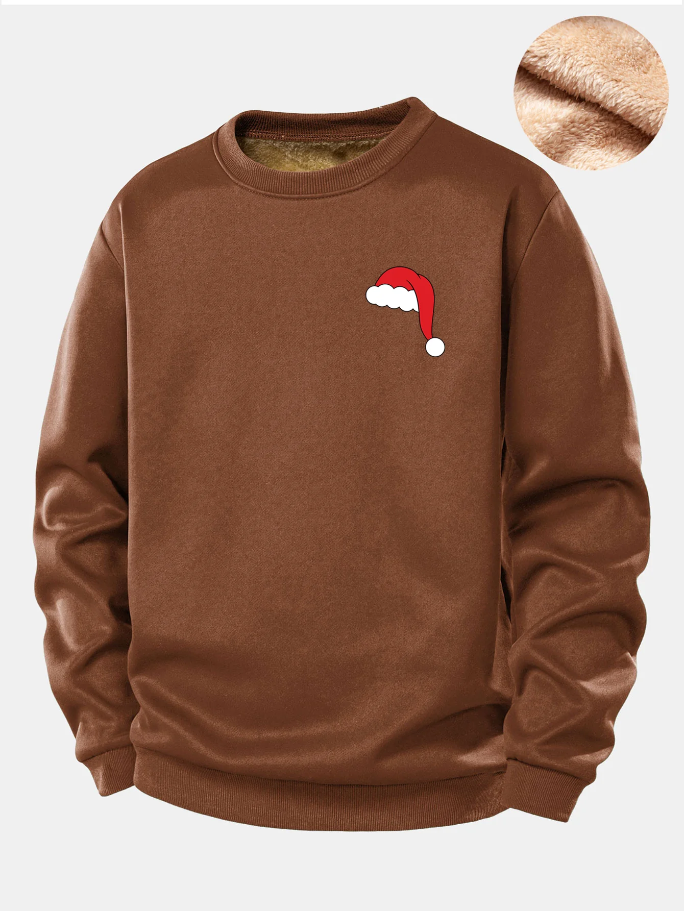 Christmas Hat Print Teddy Fleece Lined Sweatshirt - Image 6