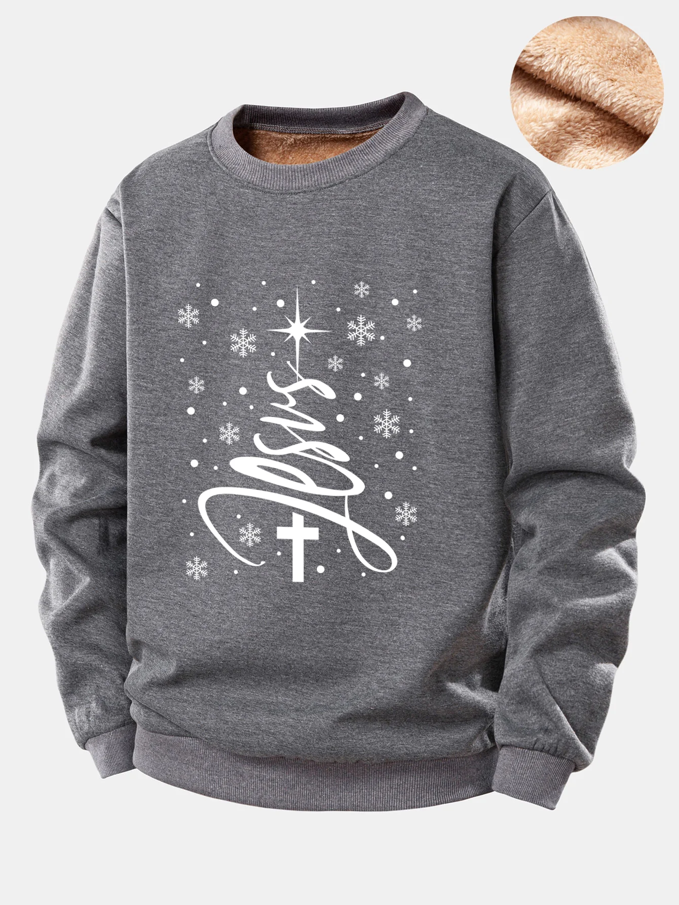 Christmas Jesus Print Teddy Fleece Lined Sweatshirt - Image 3