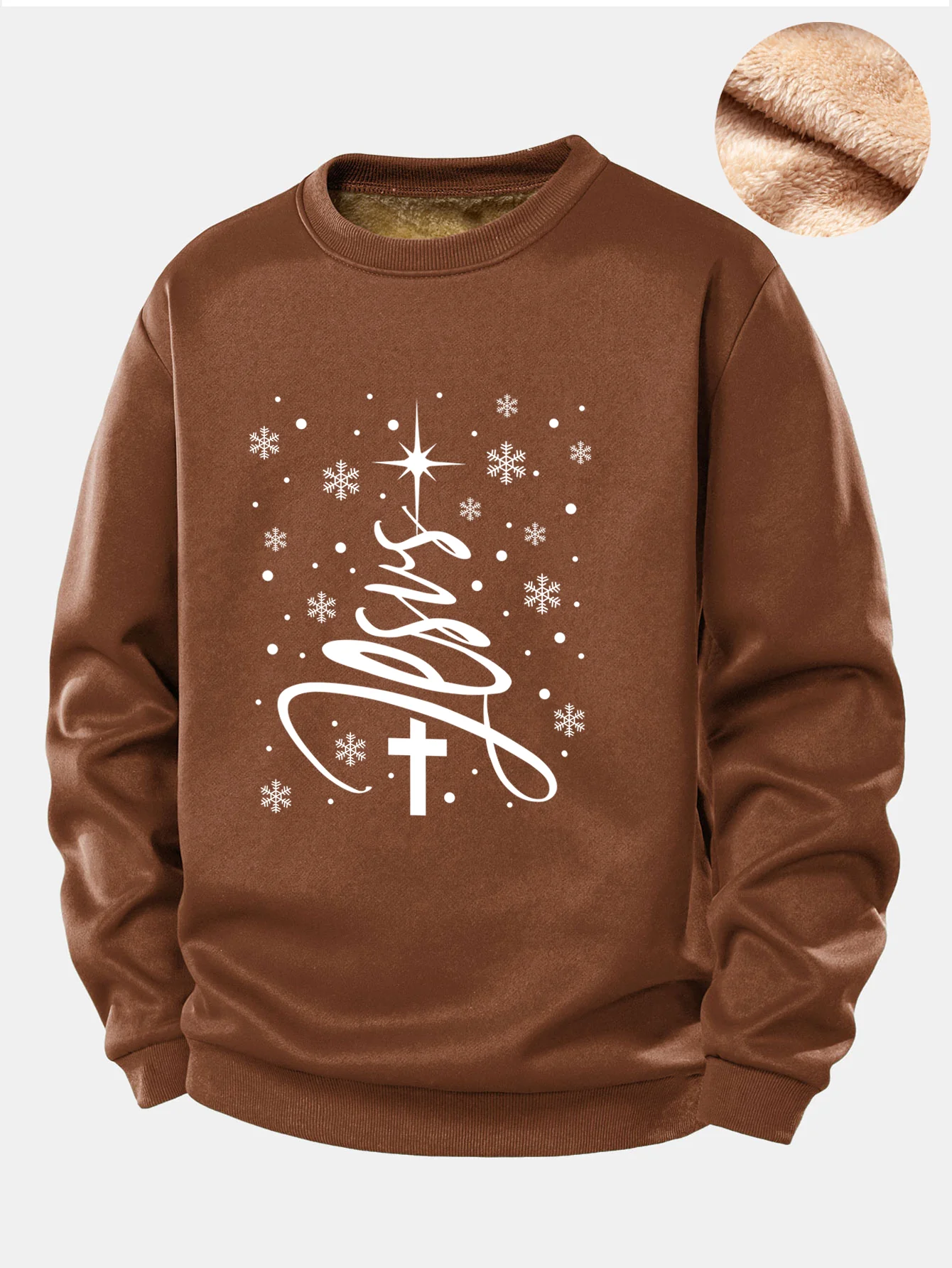Christmas Jesus Print Teddy Fleece Lined Sweatshirt - Image 5