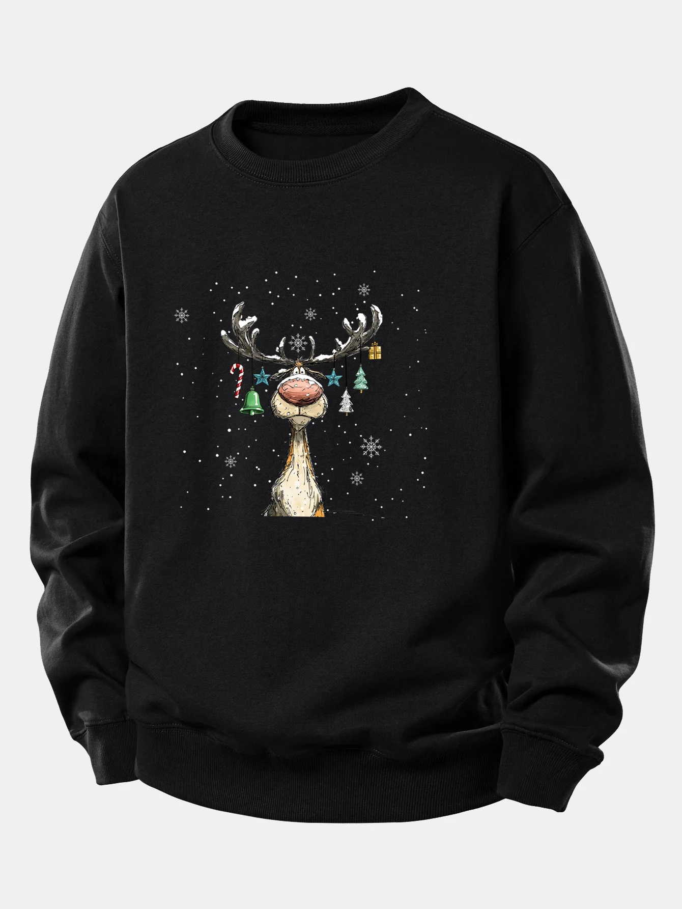 Christmas Light Reindeer Print Relax Fit Sweatshirt - Image 2