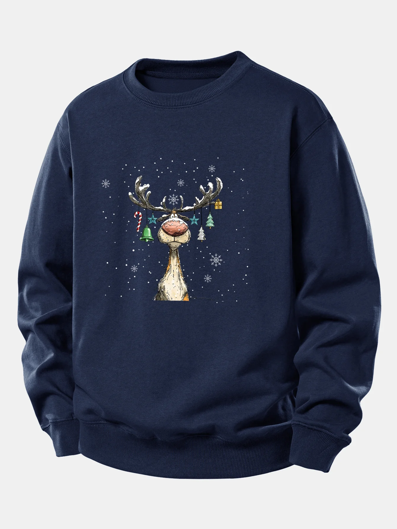 Christmas Light Reindeer Print Relax Fit Sweatshirt - Image 9