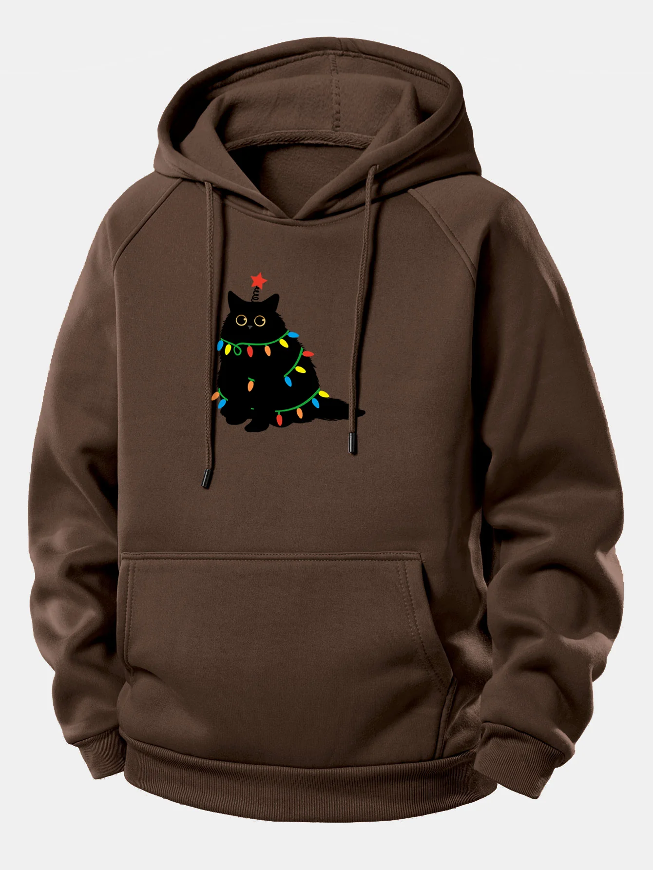 Weihnachtslichter Schwarze Katze Druck Kordelzug Kapuzenpullover - Image 4