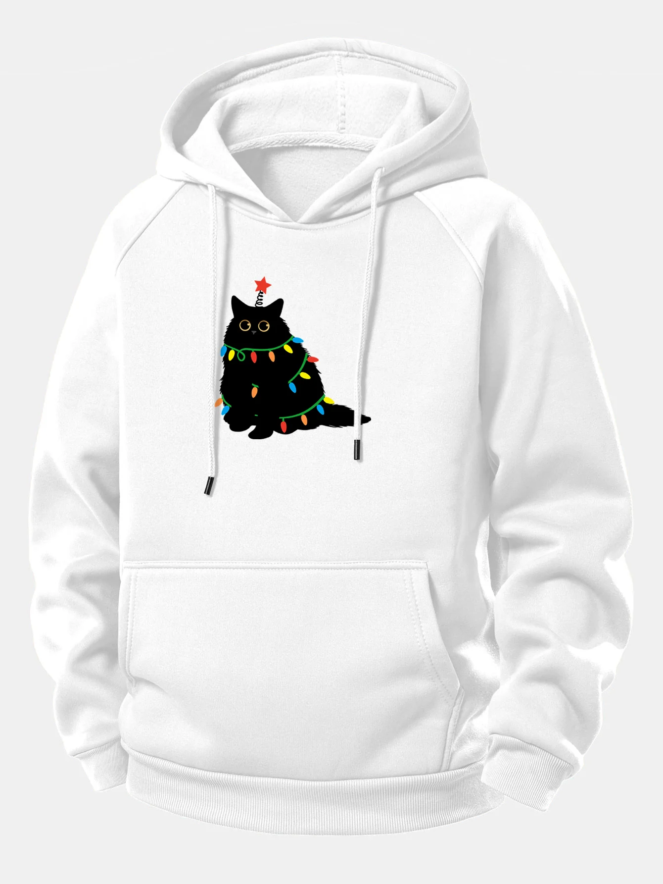 Weihnachtslichter Schwarze Katze Druck Kordelzug Kapuzenpullover - Image 5