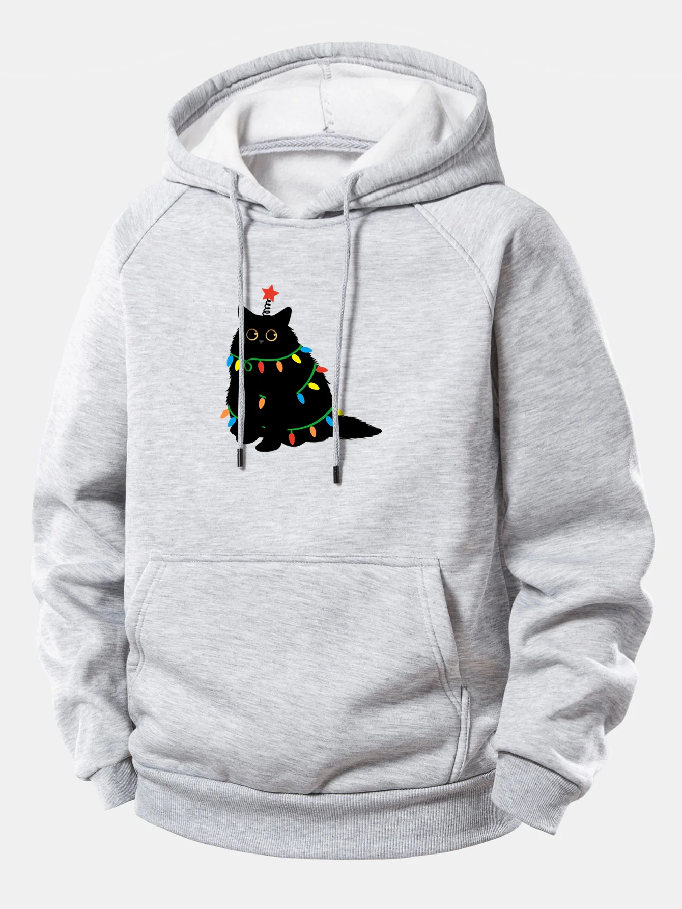 Weihnachtslichter Schwarze Katze Druck Kordelzug Kapuzenpullover - Image 6