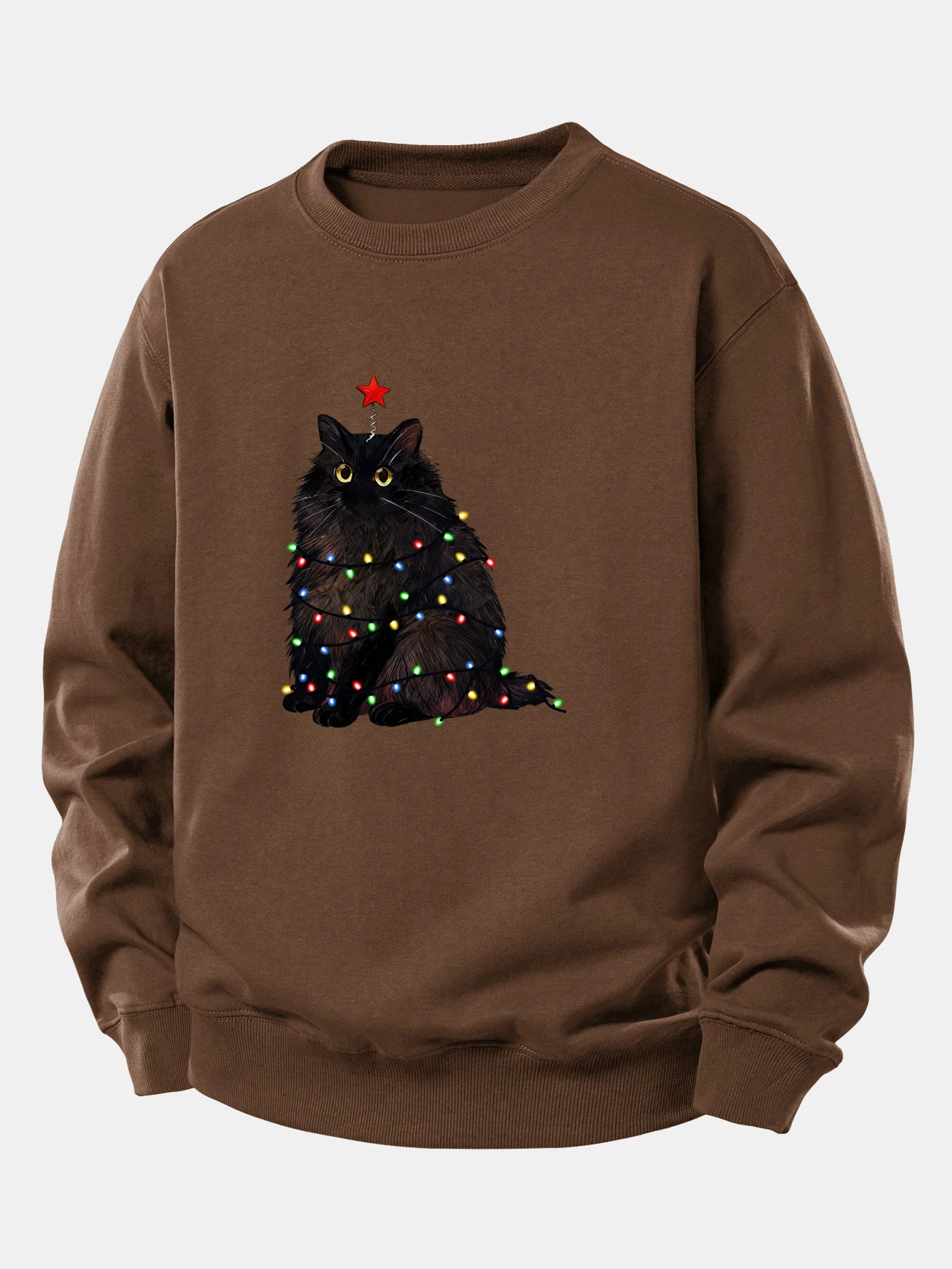 Weihnachtslichter Schwarze Katze Druck Locker sitzendes Sweatshirt - Image 10