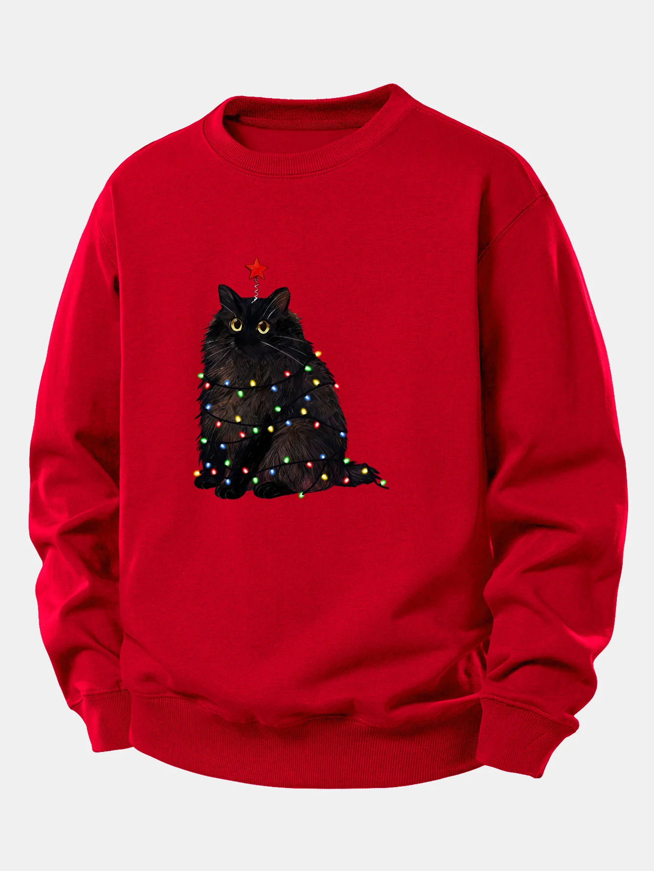 Weihnachtslichter Schwarze Katze Druck Locker sitzendes Sweatshirt - Image 2