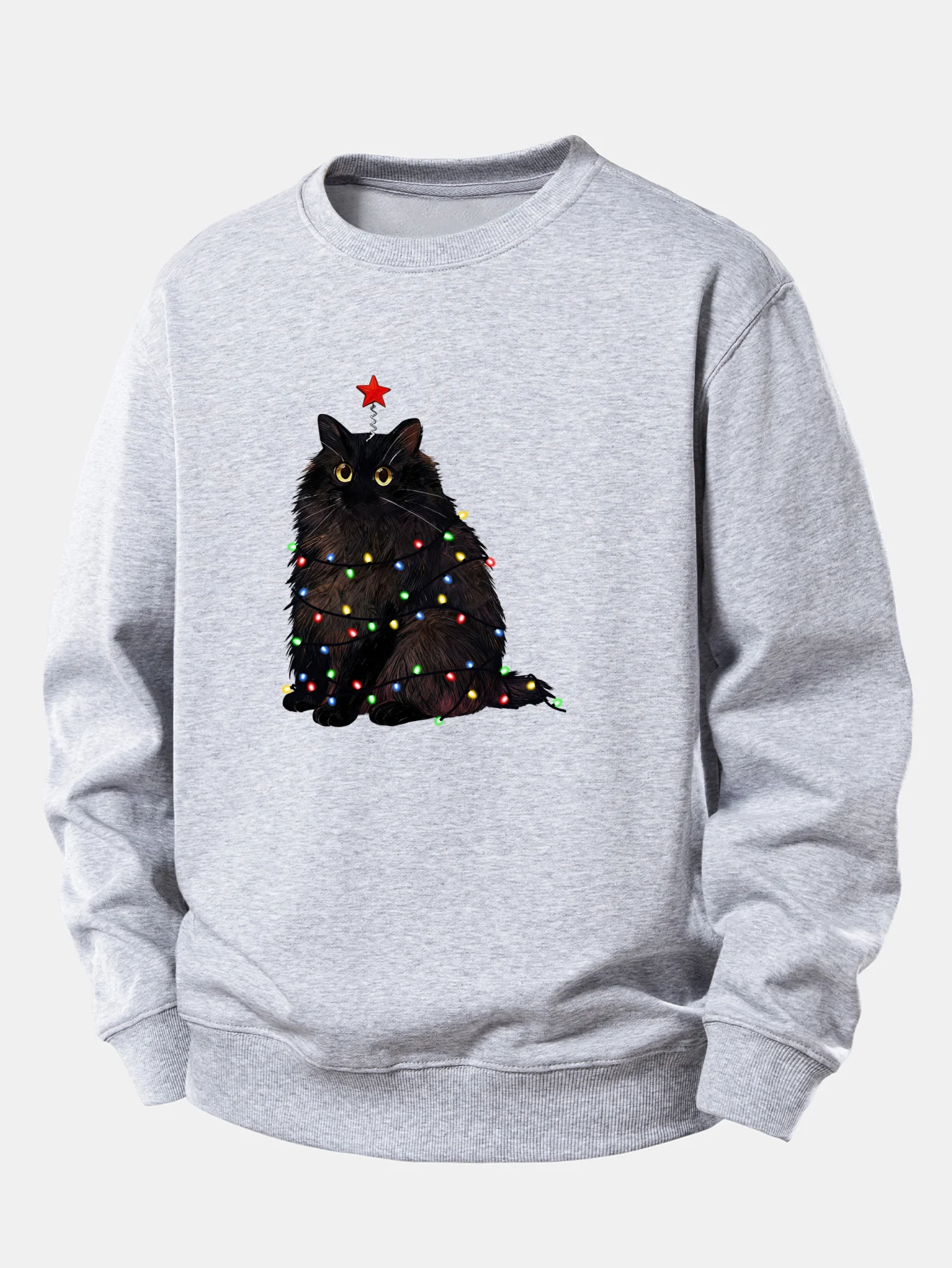 Weihnachtslichter Schwarze Katze Druck Locker sitzendes Sweatshirt - Image 6