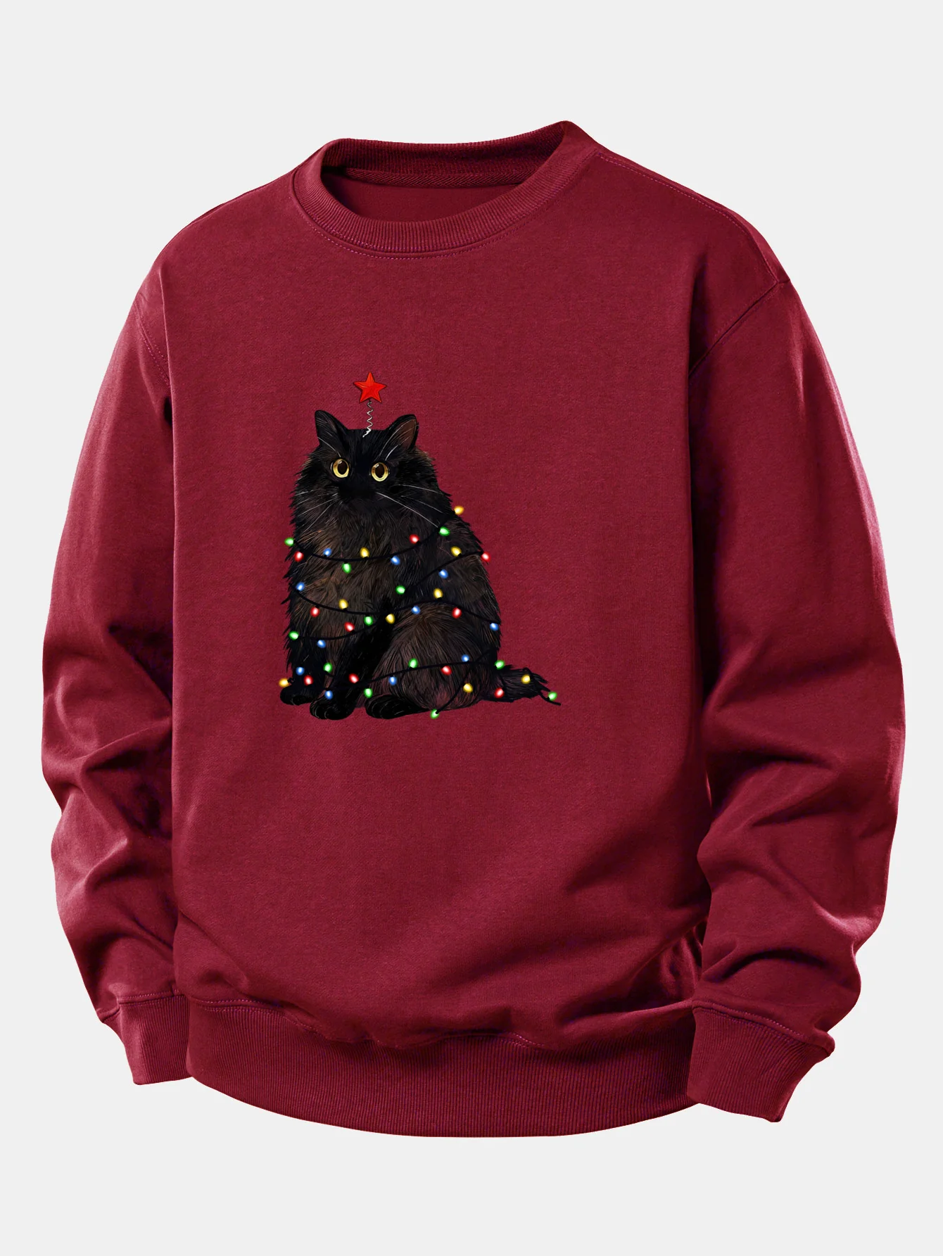 Weihnachtslichter Schwarze Katze Druck Locker sitzendes Sweatshirt - Image 9