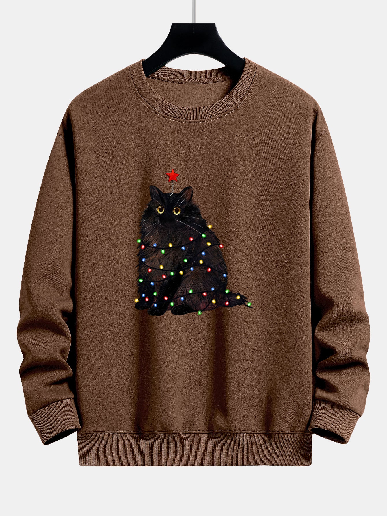 Weihnachtslichter Schwarze Katze Druck Locker sitzendes Sweatshirt - Image 10