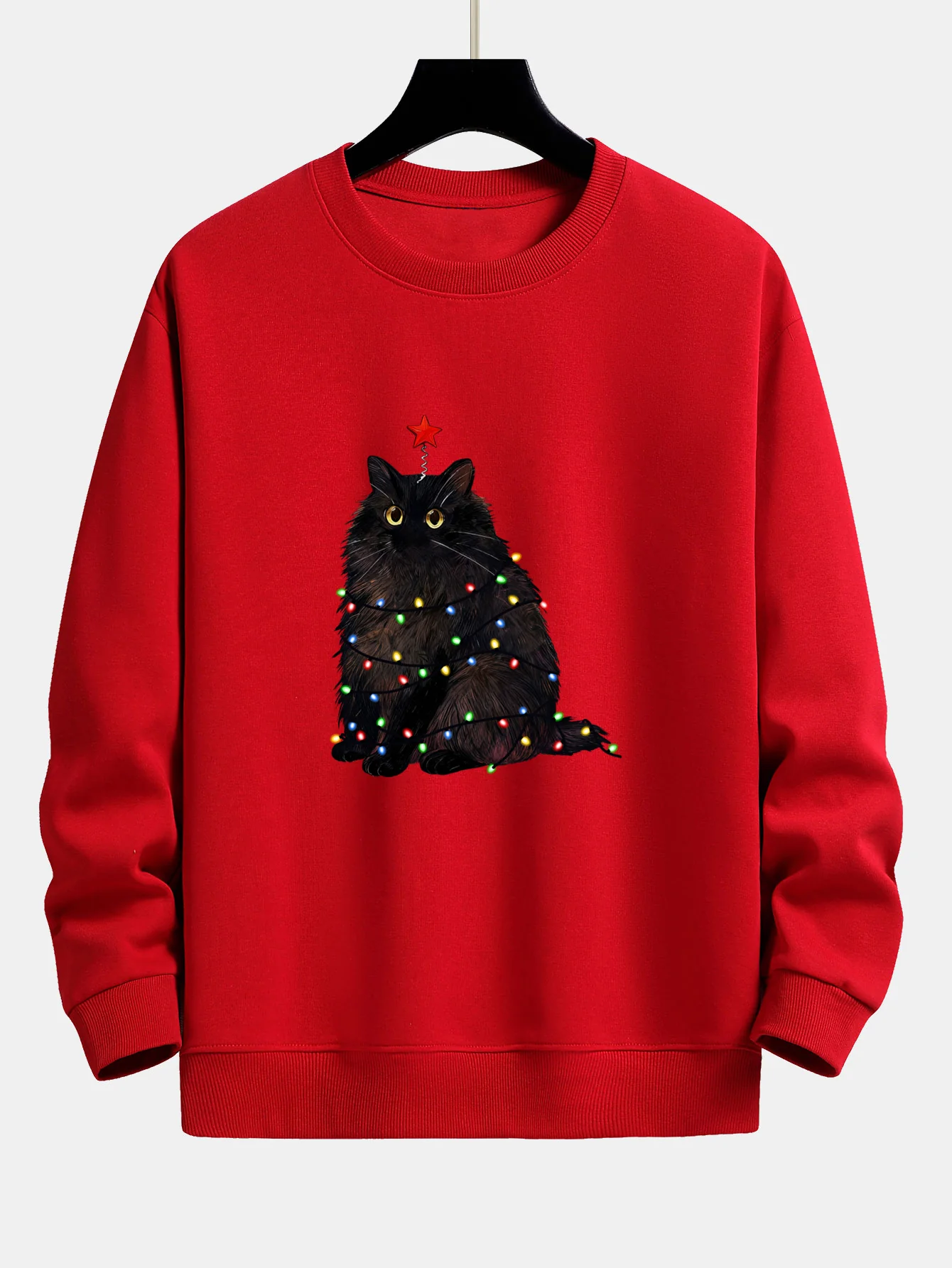 Weihnachtslichter Schwarze Katze Druck Locker sitzendes Sweatshirt - Image 2