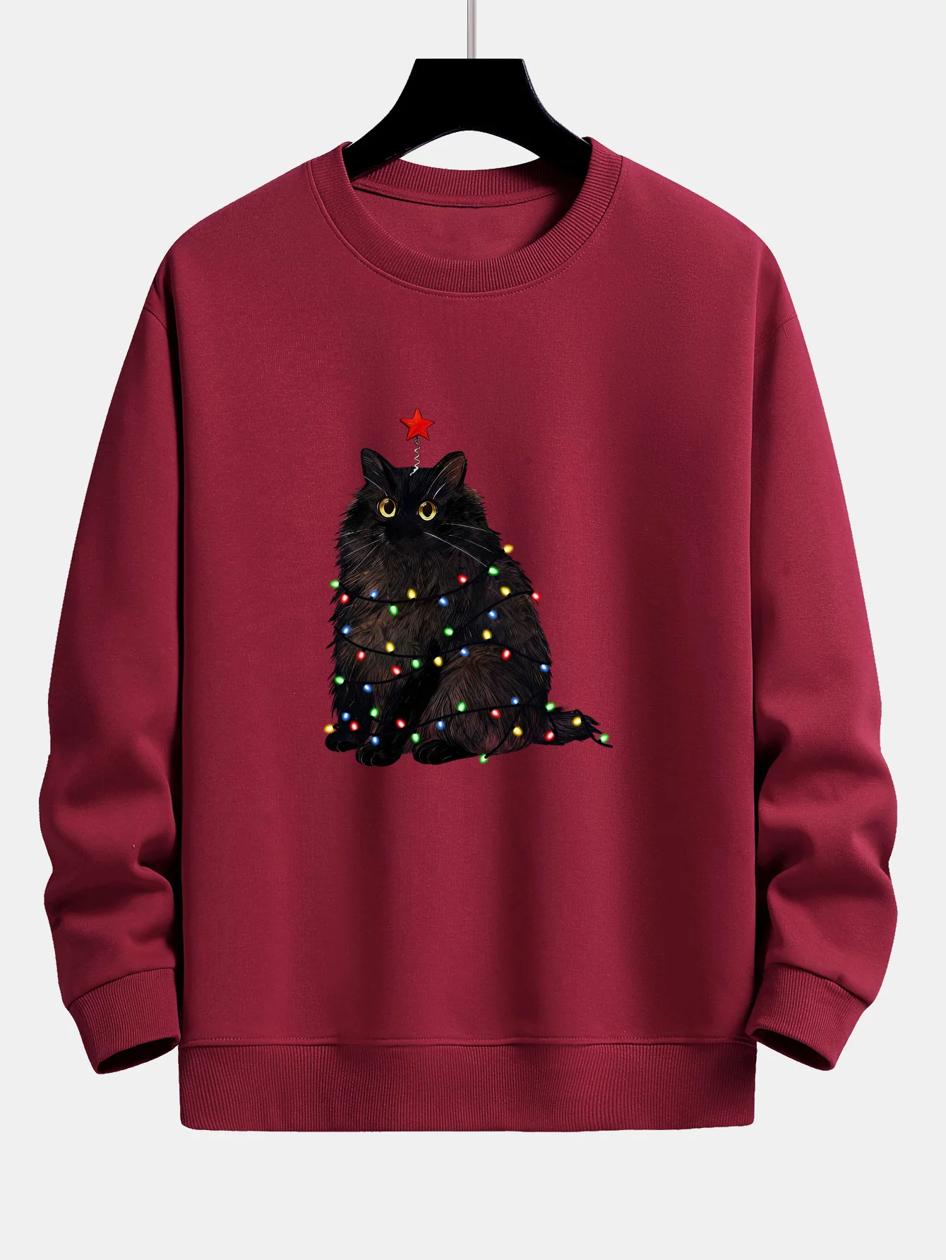 Weihnachtslichter Schwarze Katze Druck Locker sitzendes Sweatshirt - Image 3