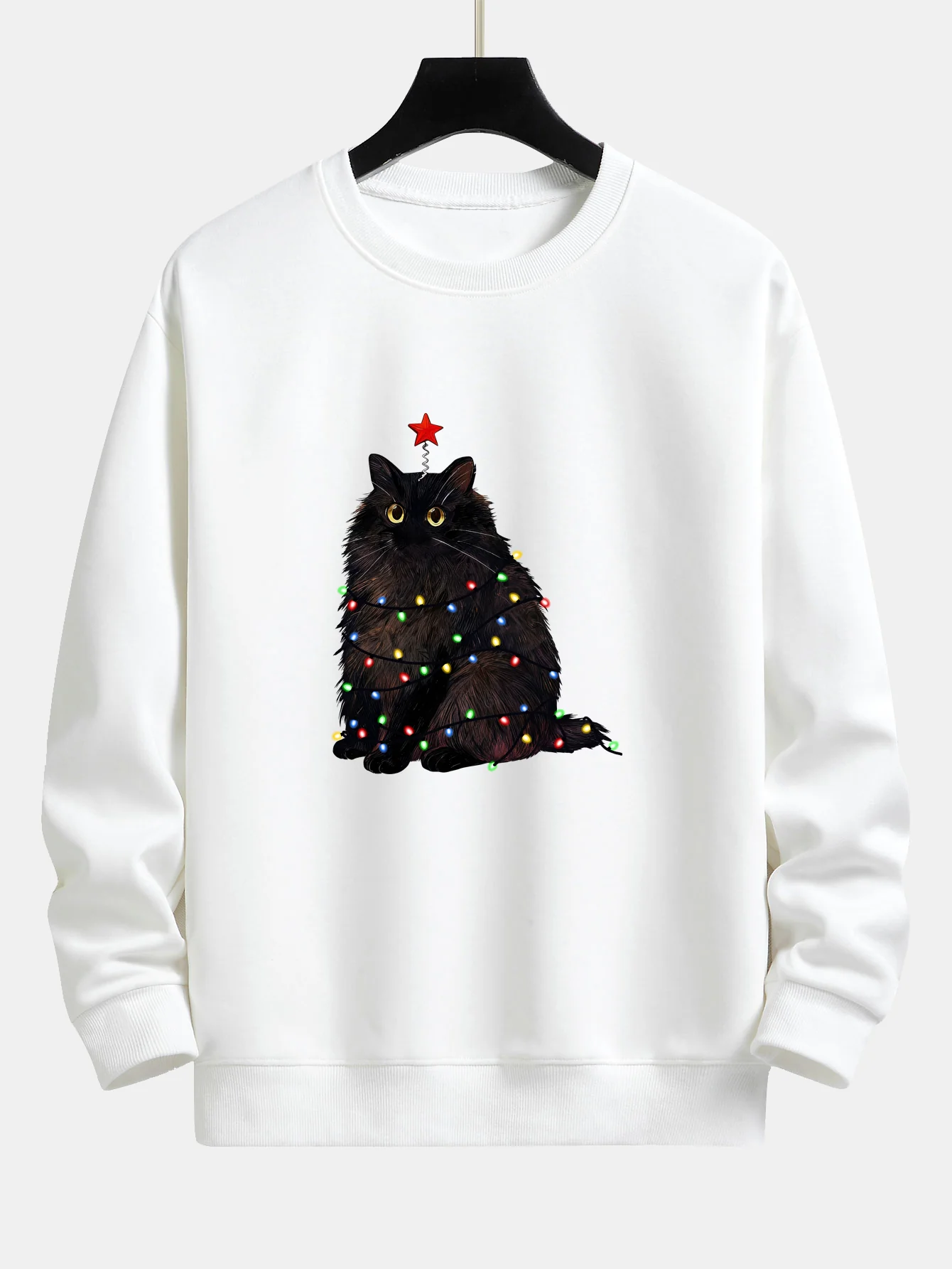 Weihnachtslichter Schwarze Katze Druck Locker sitzendes Sweatshirt - Image 4