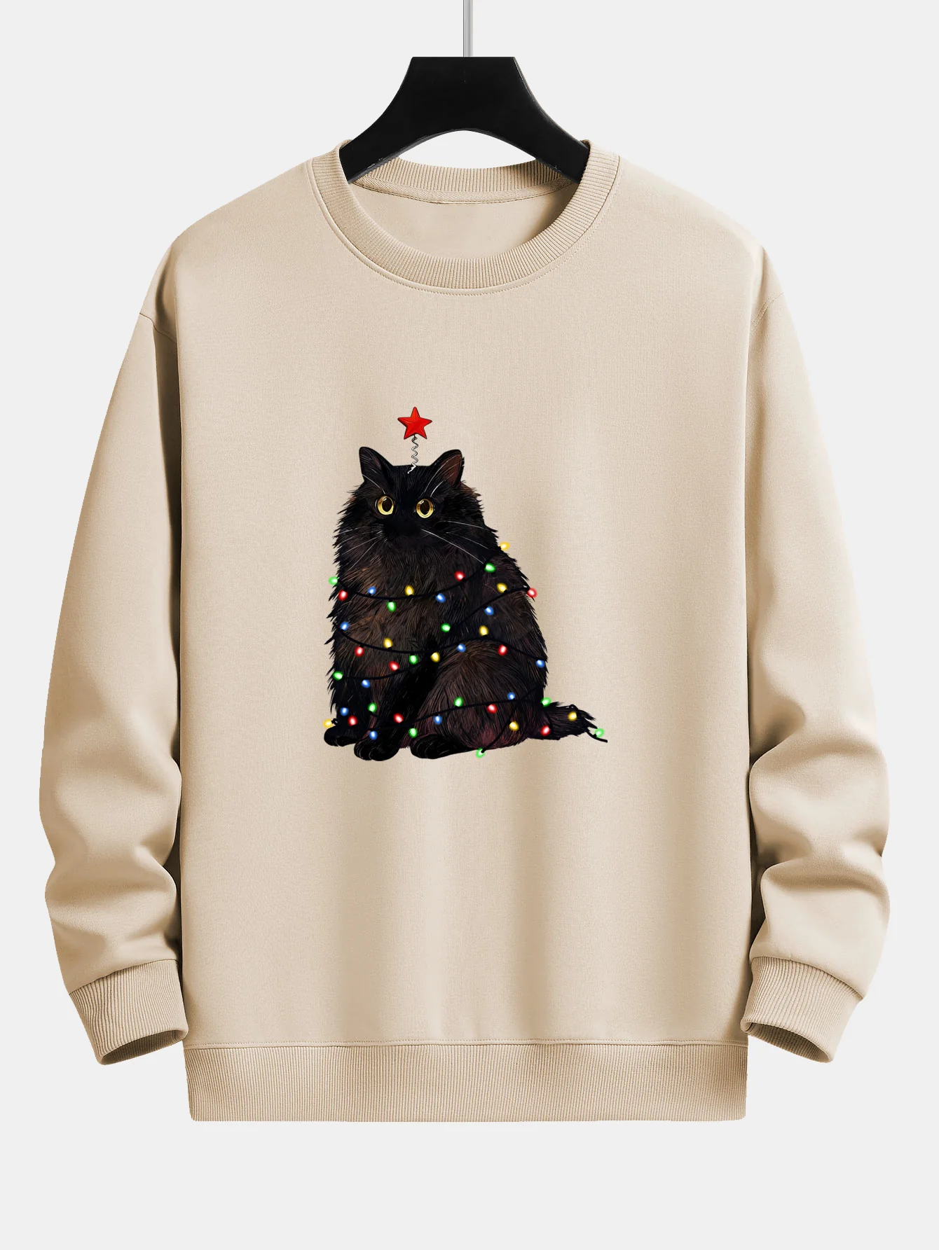 Weihnachtslichter Schwarze Katze Druck Locker sitzendes Sweatshirt - Image 6