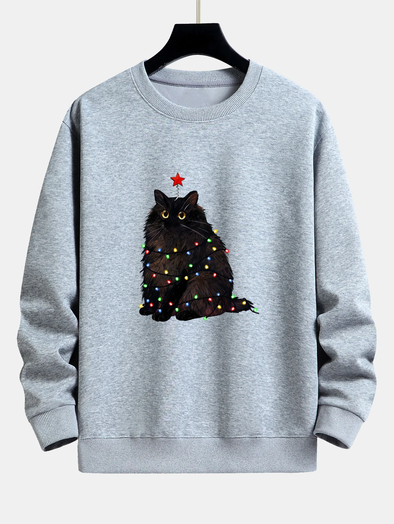 Weihnachtslichter Schwarze Katze Druck Locker sitzendes Sweatshirt - Image 7