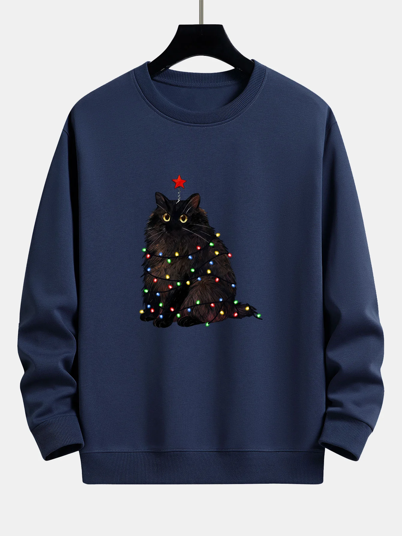Weihnachtslichter Schwarze Katze Druck Locker sitzendes Sweatshirt - Image 9