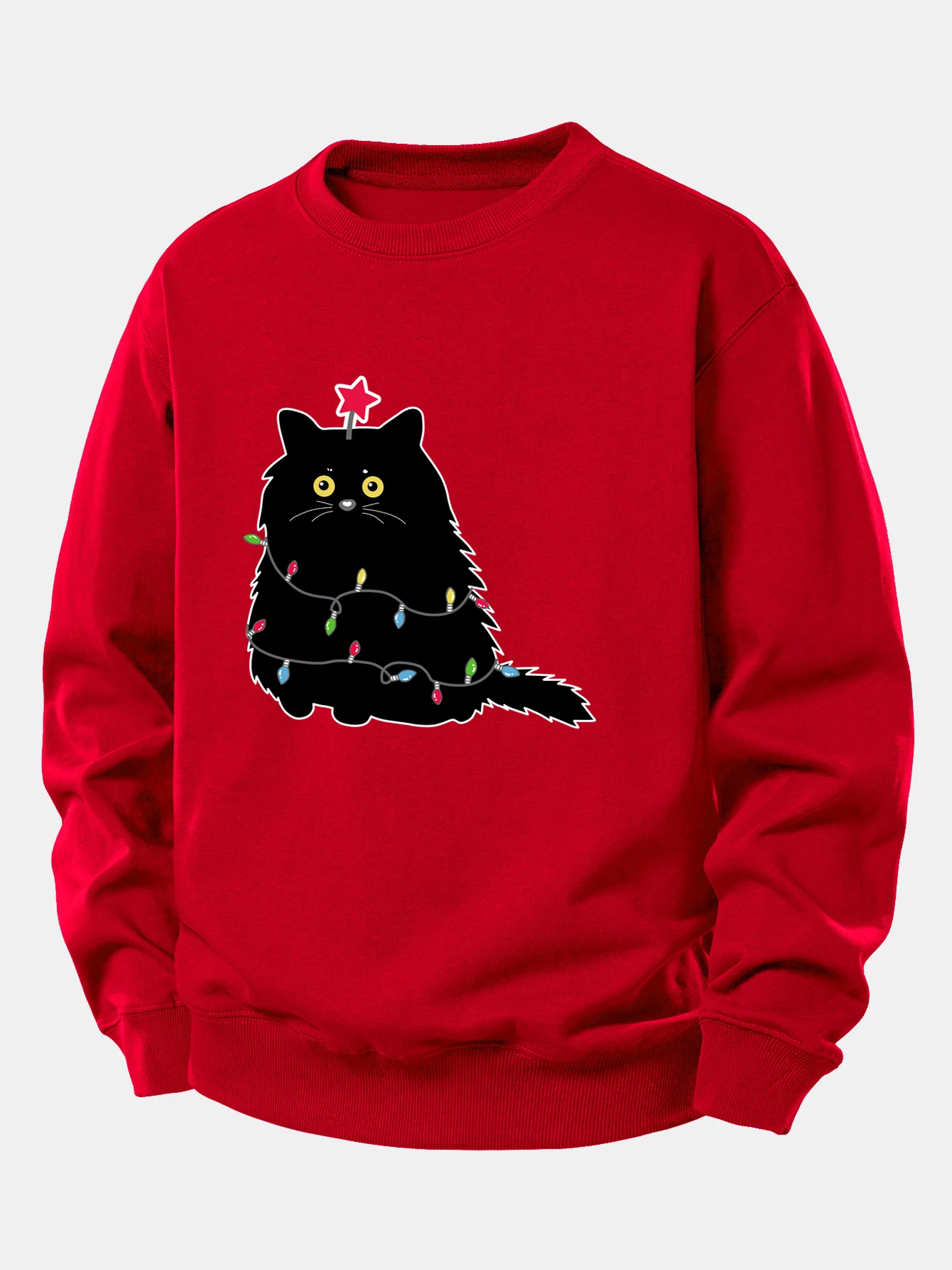 Christmas Lights Black Cat Print Relax Fit Sweatshirt - Image 10