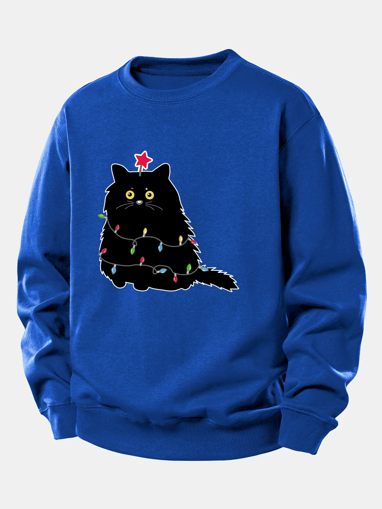 Christmas Lights Black Cat Print Relax Fit Sweatshirt - Image 11