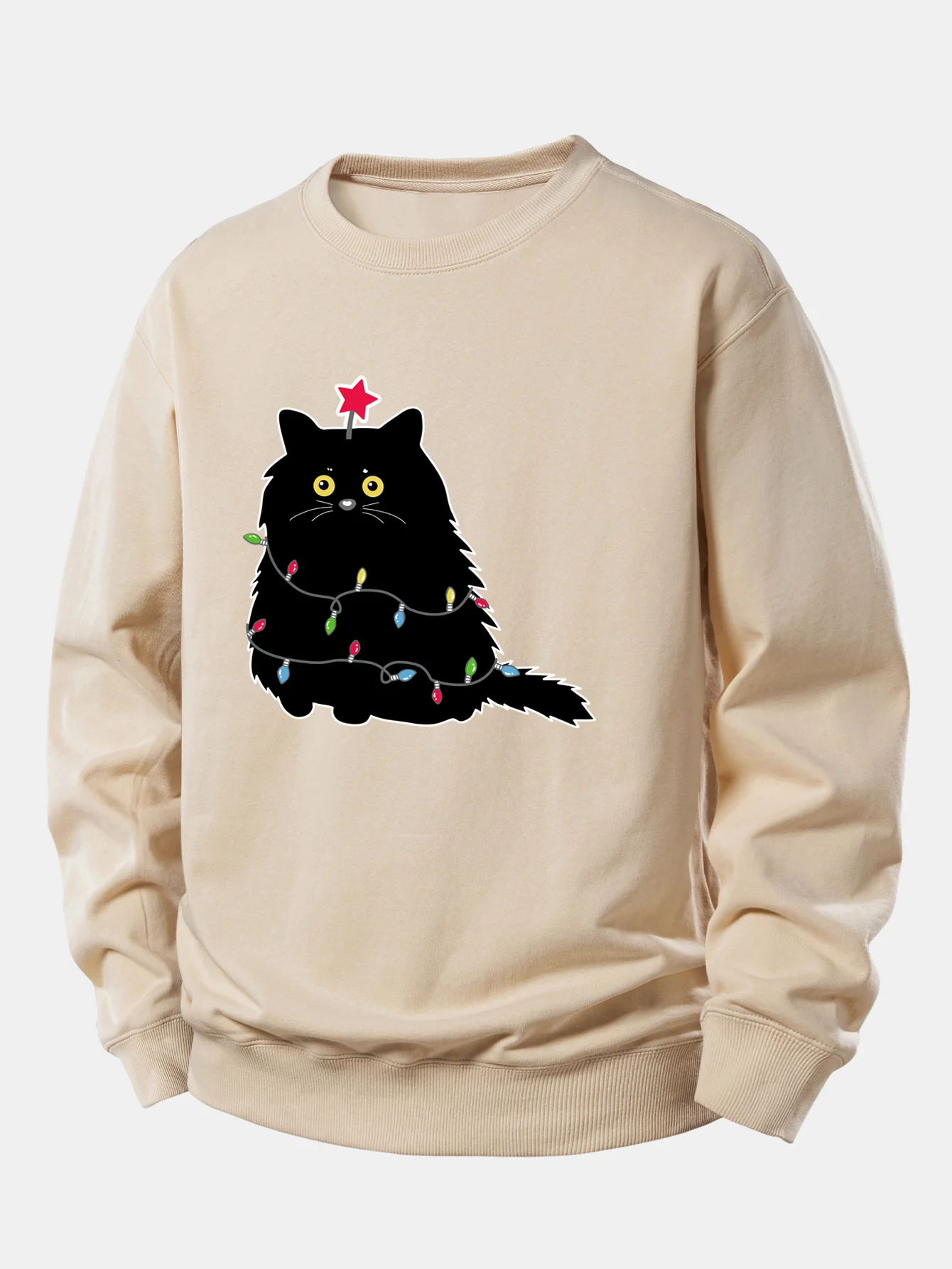 Christmas Lights Black Cat Print Relax Fit Sweatshirt - Image 3