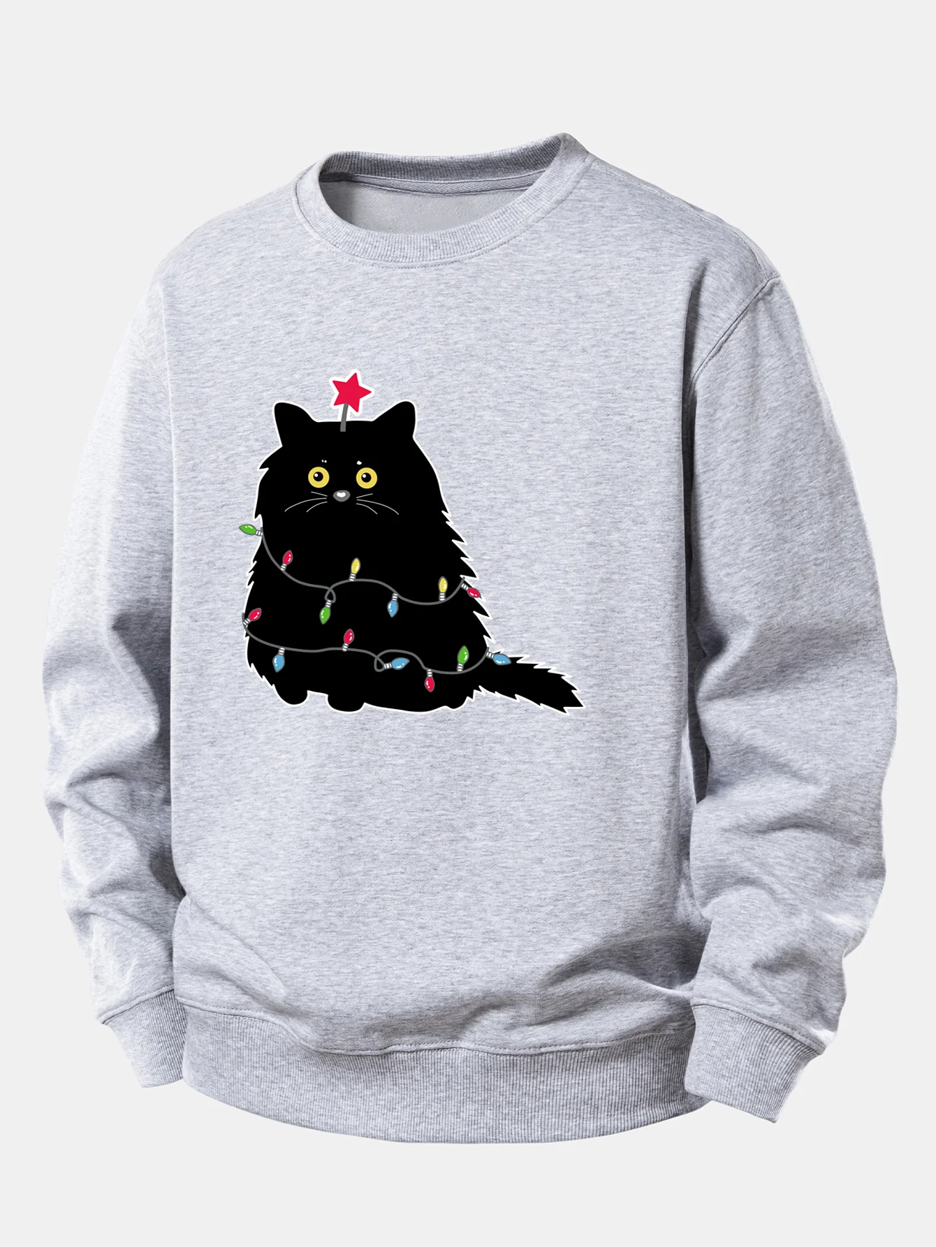 Christmas Lights Black Cat Print Relax Fit Sweatshirt - Image 4