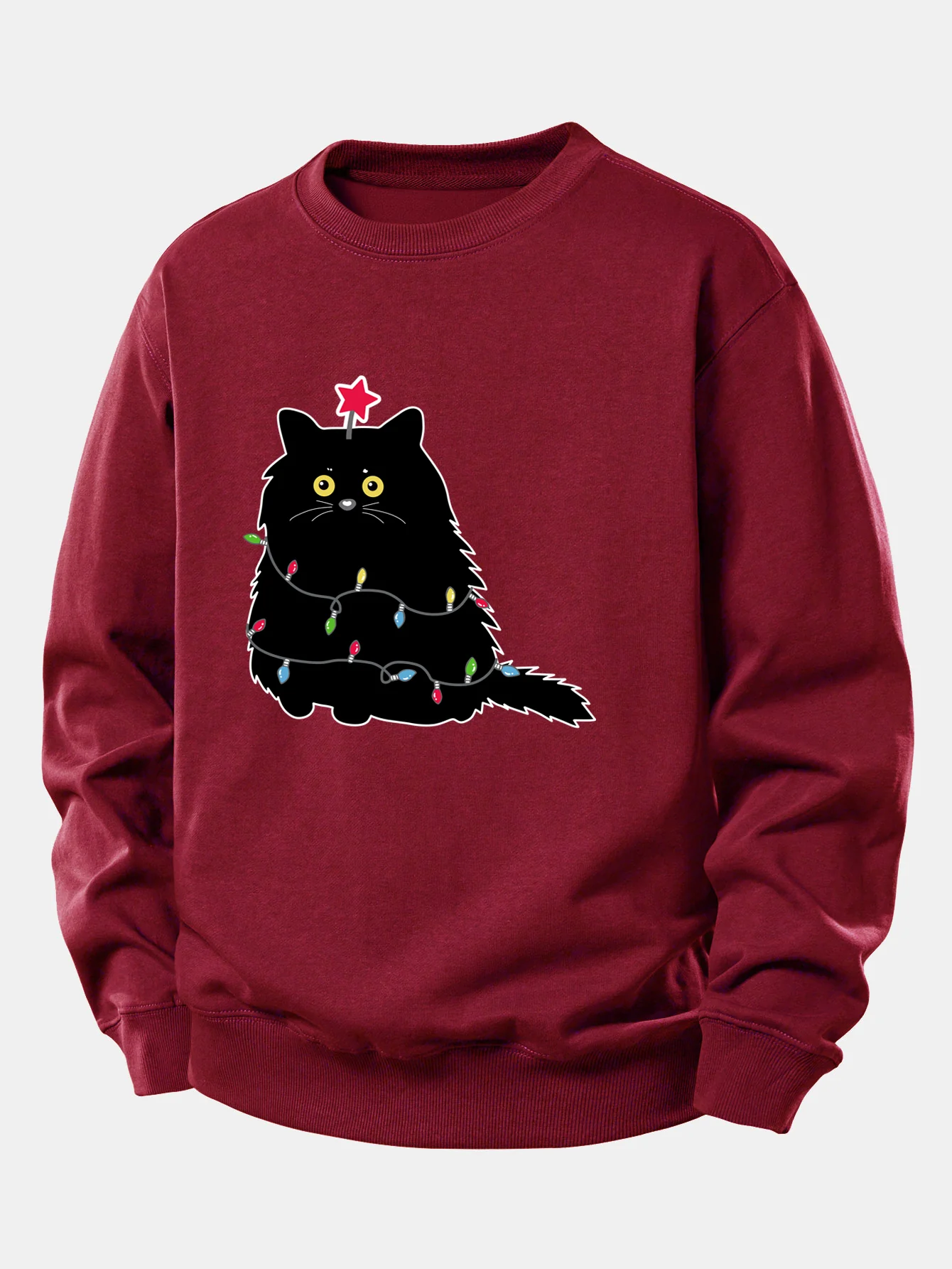 Christmas Lights Black Cat Print Relax Fit Sweatshirt - Image 7