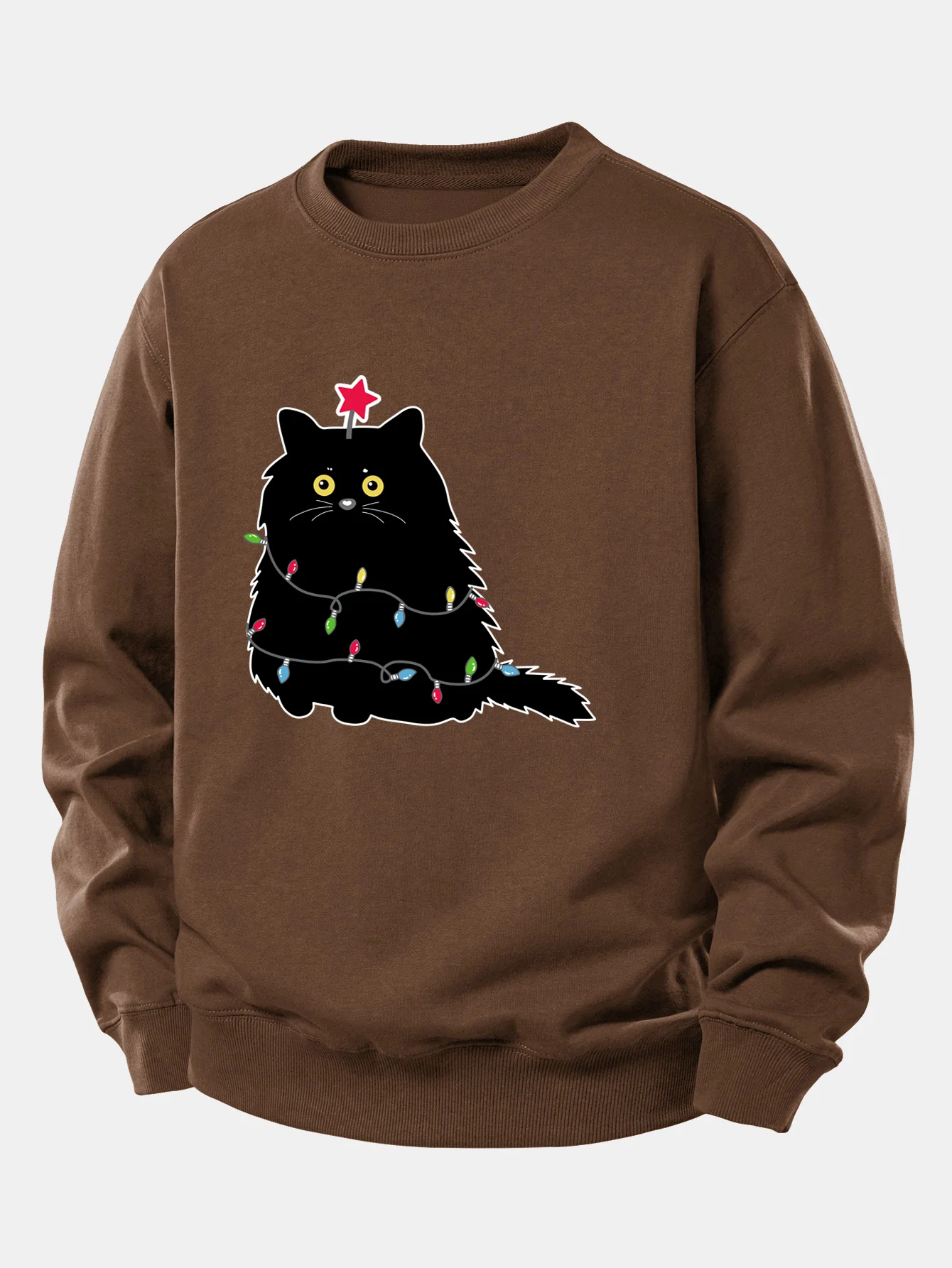 Christmas Lights Black Cat Print Relax Fit Sweatshirt - Image 8