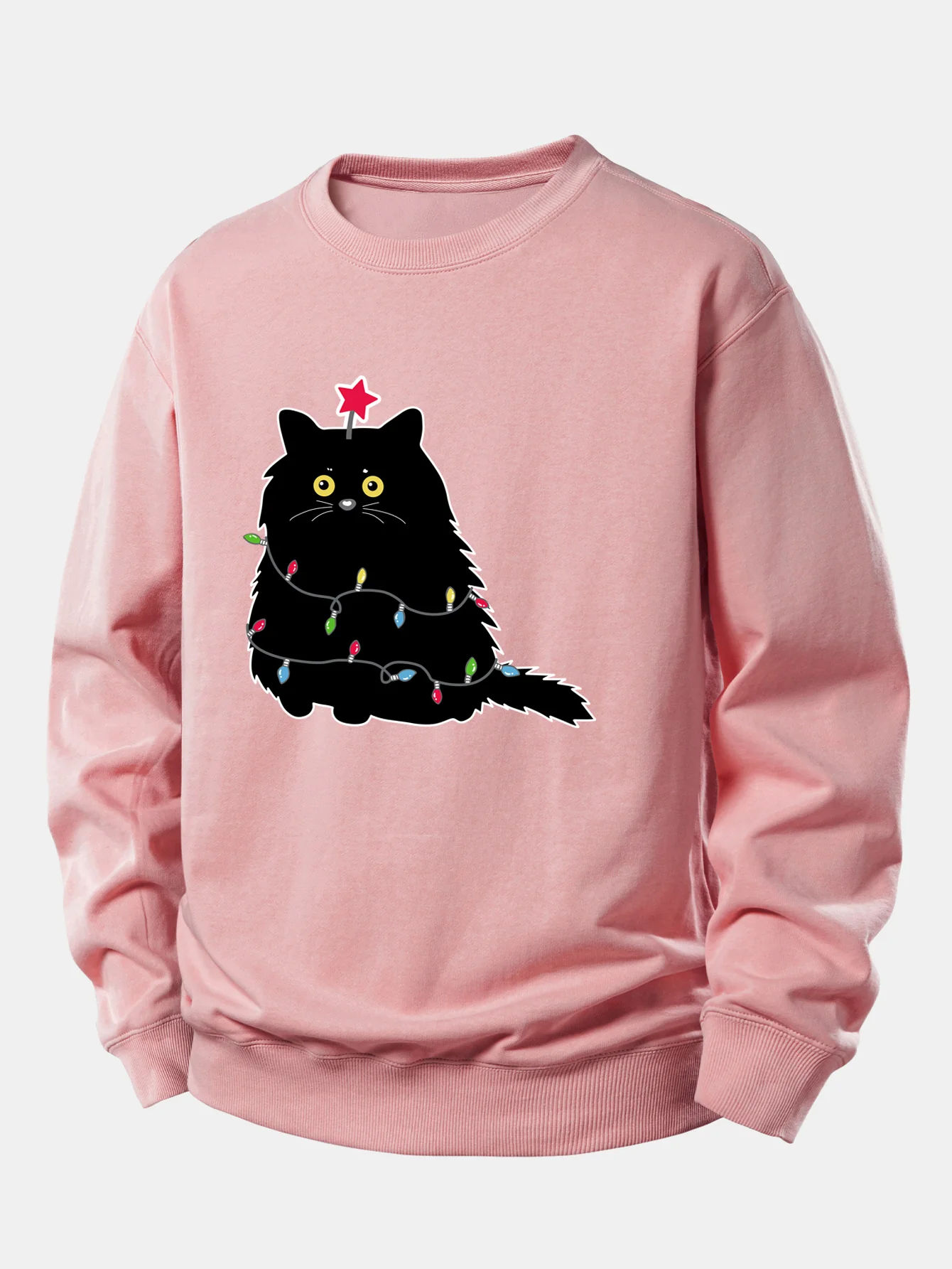 Christmas Lights Black Cat Print Relax Fit Sweatshirt - Image 9