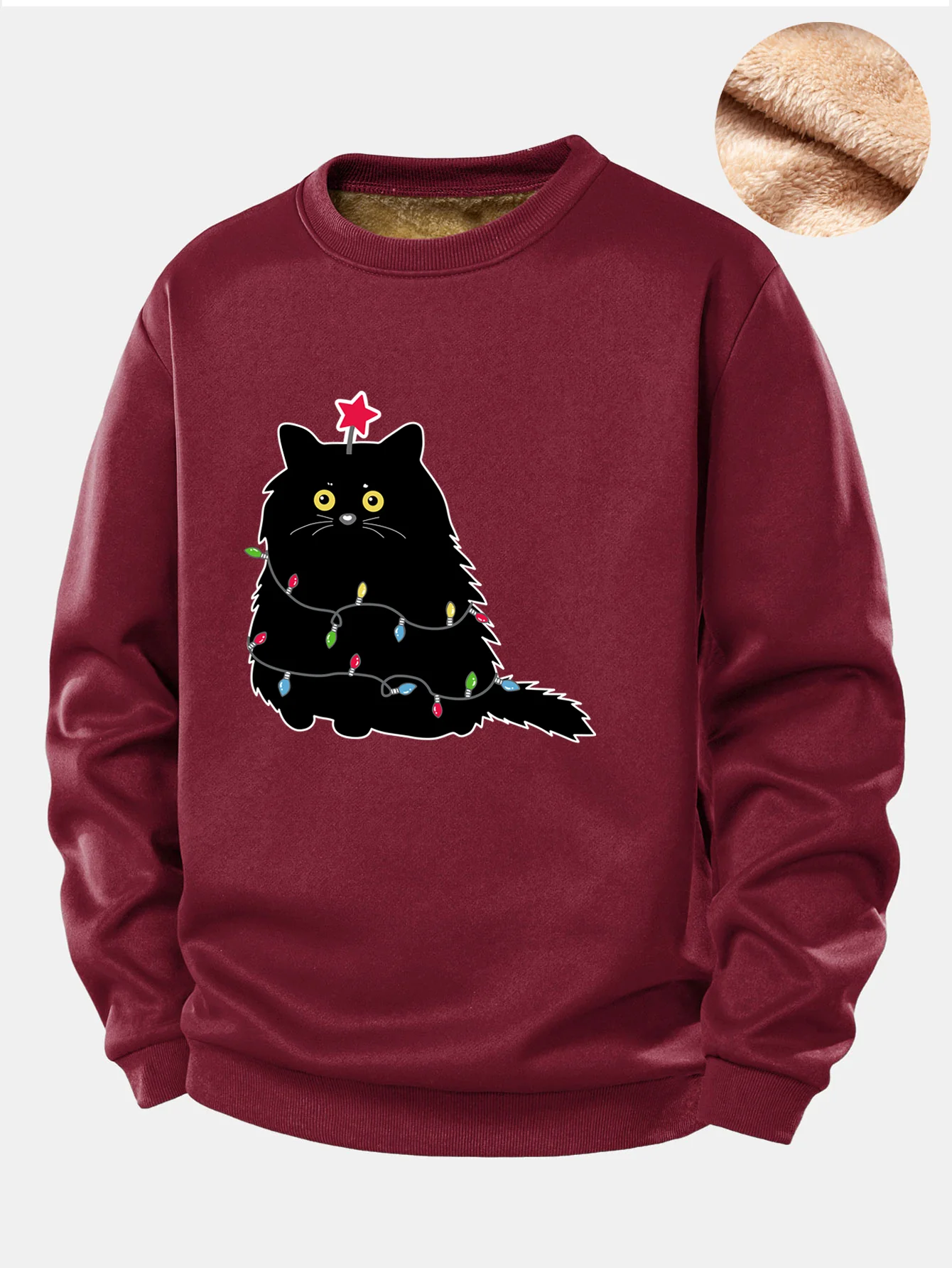 Christmas Lights Black Cat Print Teddy Fleece Lined Sweatshirt - Image 5