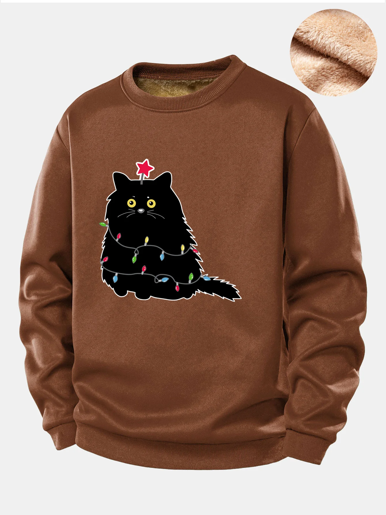 Christmas Lights Black Cat Print Teddy Fleece Lined Sweatshirt - Image 6