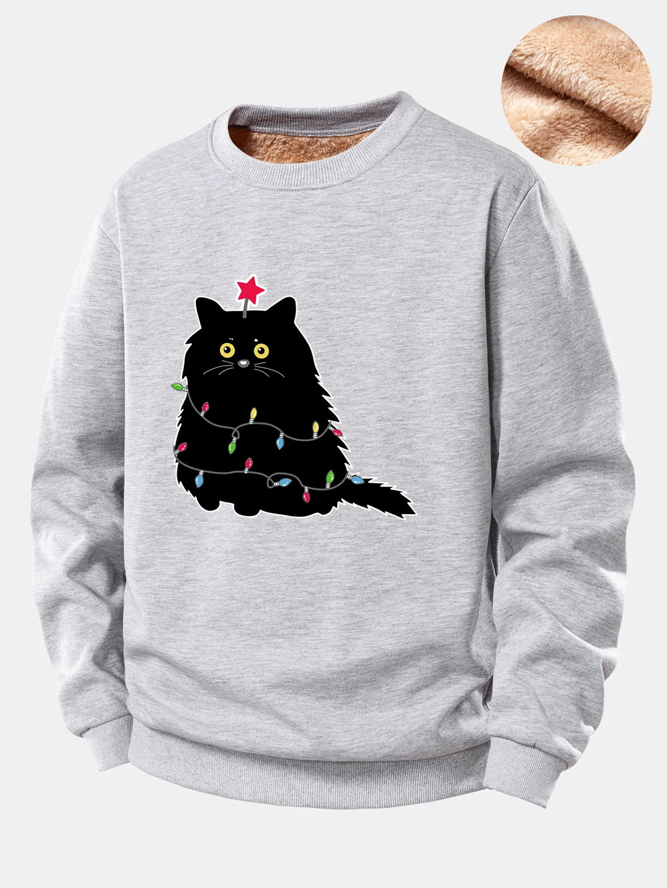 Christmas Lights Black Cat Print Teddy Fleece Lined Sweatshirt - Image 7