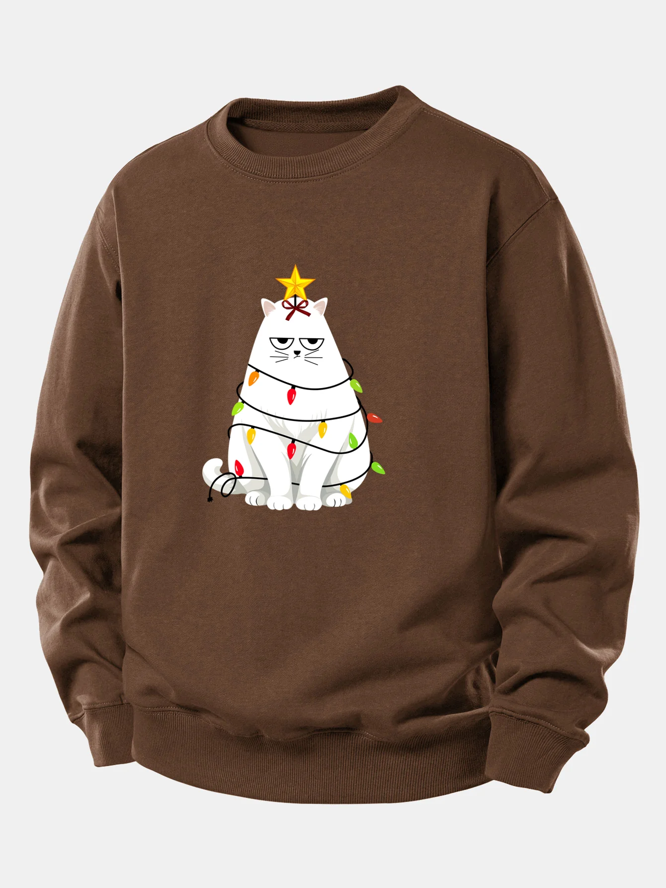 Christmas Lights White Cat Print Relax Fit Sweatshirt - Image 10