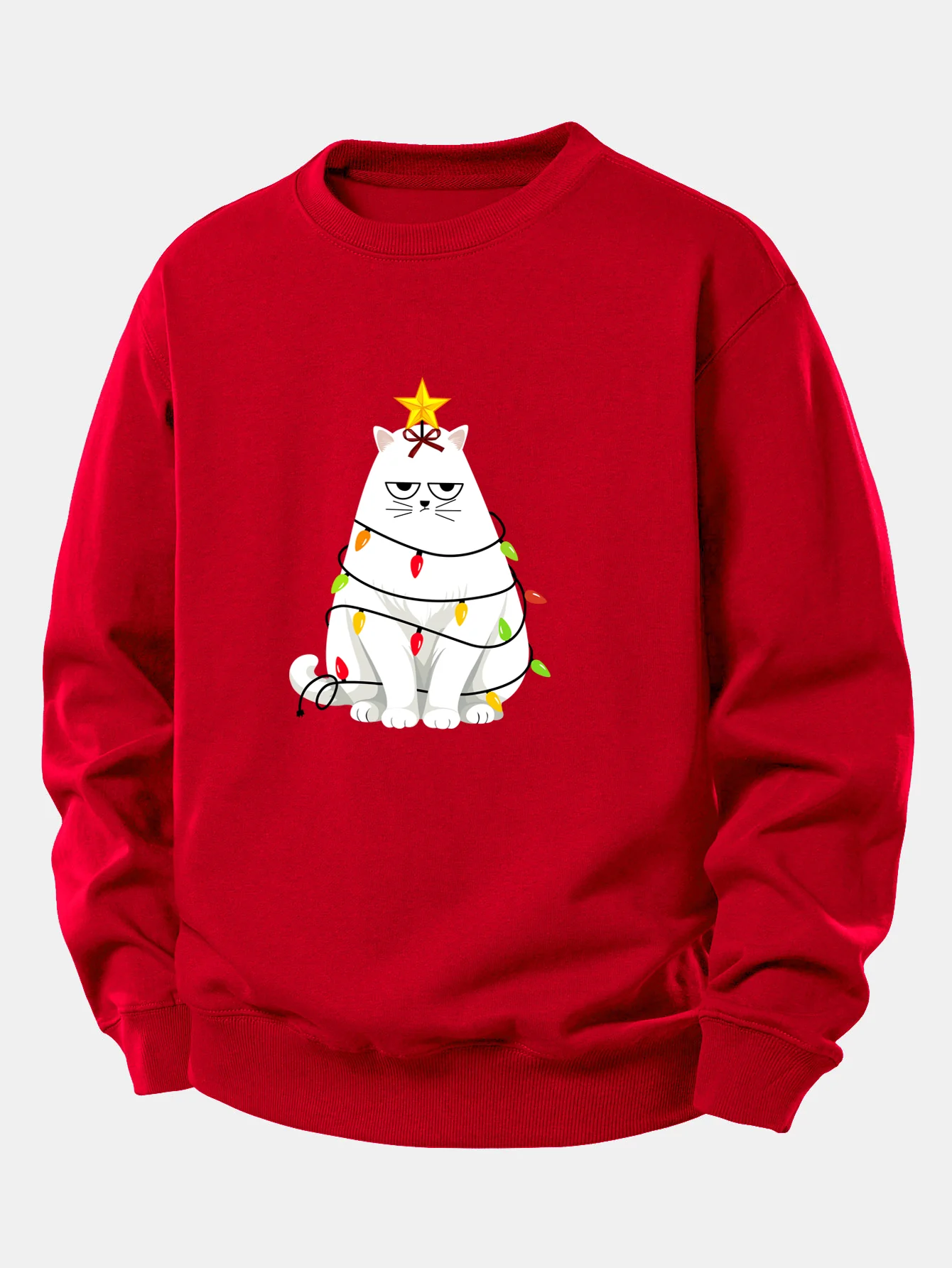 Christmas Lights White Cat Print Relax Fit Sweatshirt - Image 3