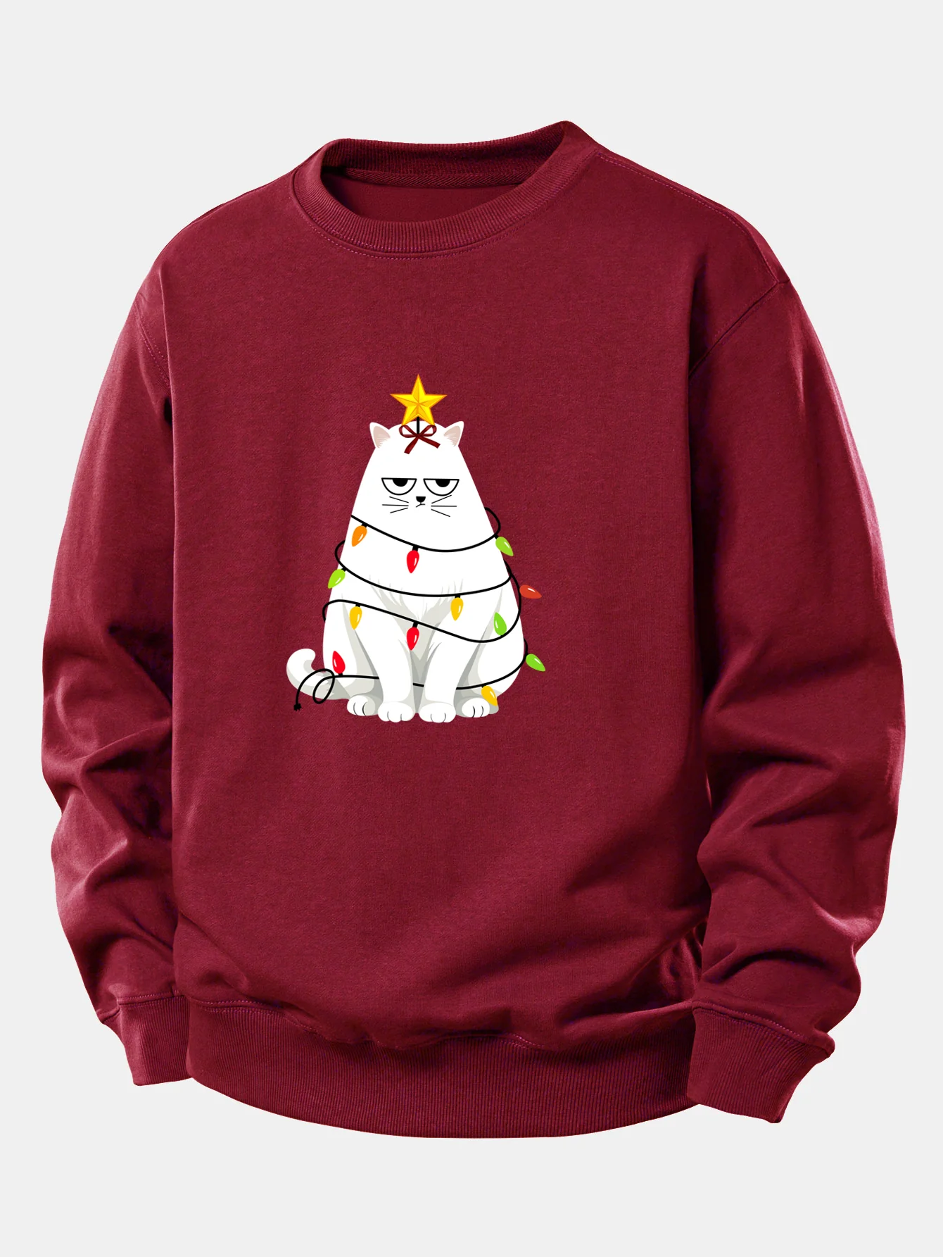 Christmas Lights White Cat Print Relax Fit Sweatshirt - Image 4