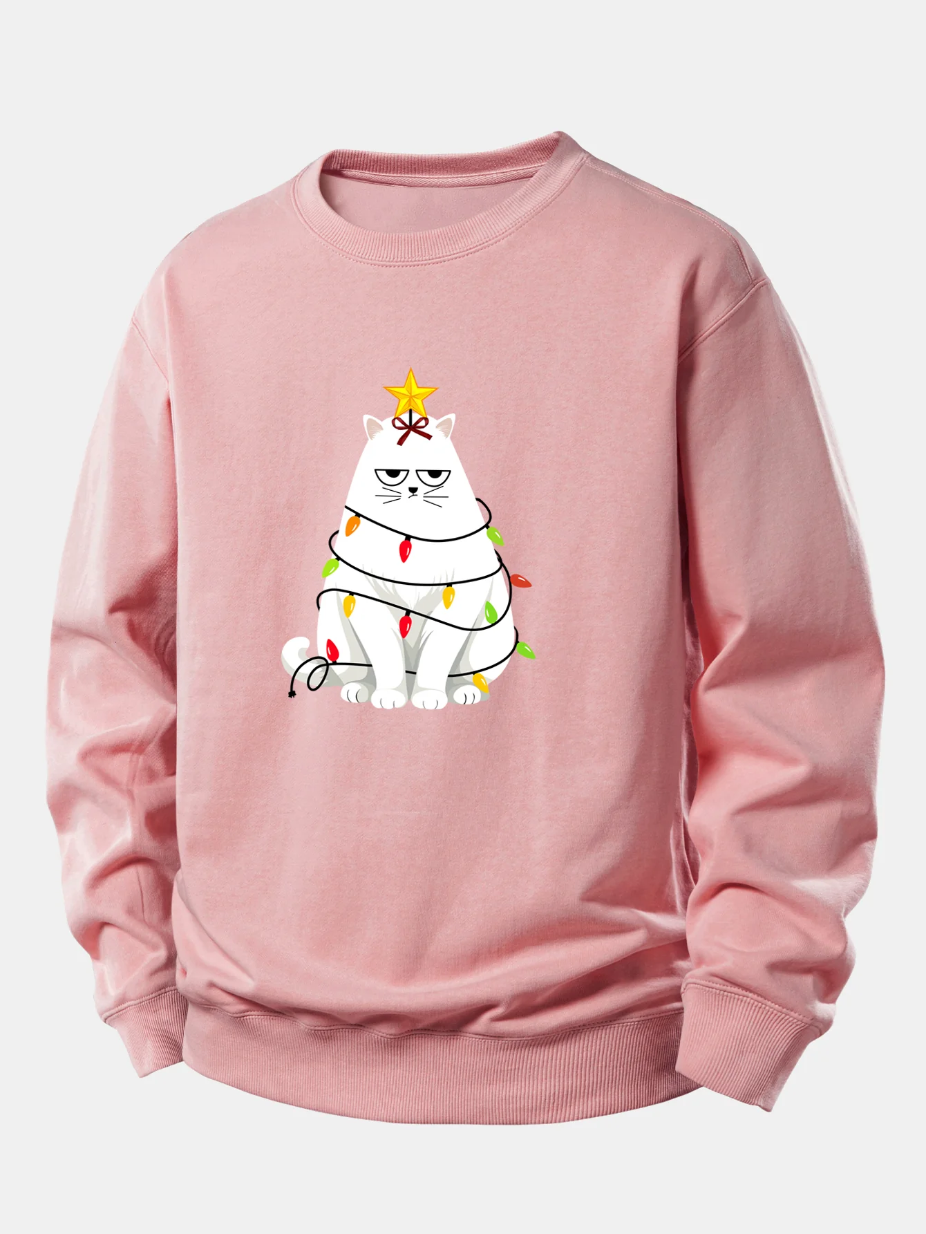 Christmas Lights White Cat Print Relax Fit Sweatshirt - Image 6