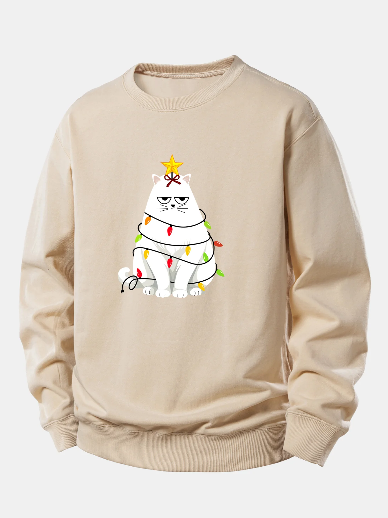 Christmas Lights White Cat Print Relax Fit Sweatshirt - Image 8