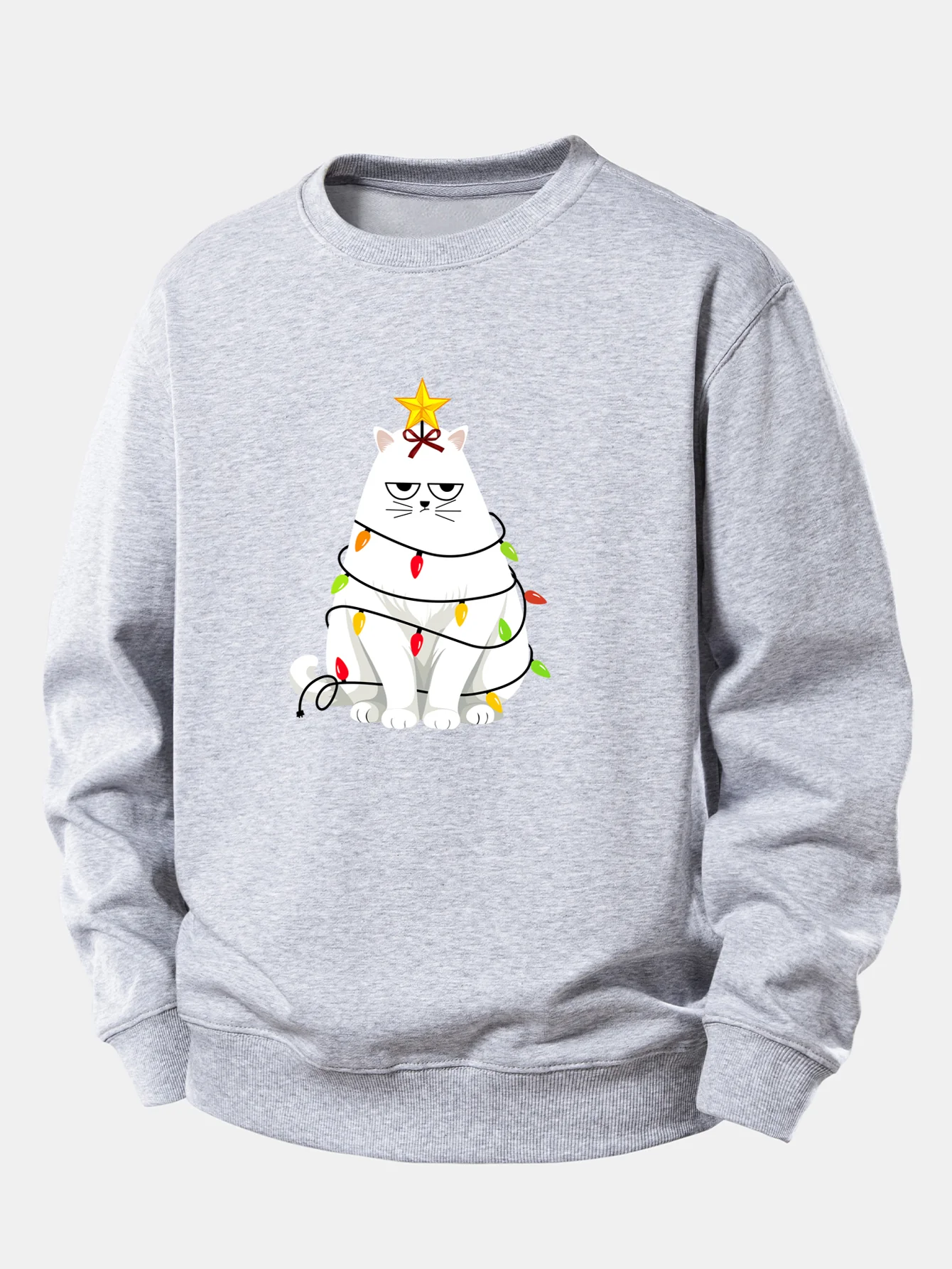 Christmas Lights White Cat Print Relax Fit Sweatshirt - Image 9