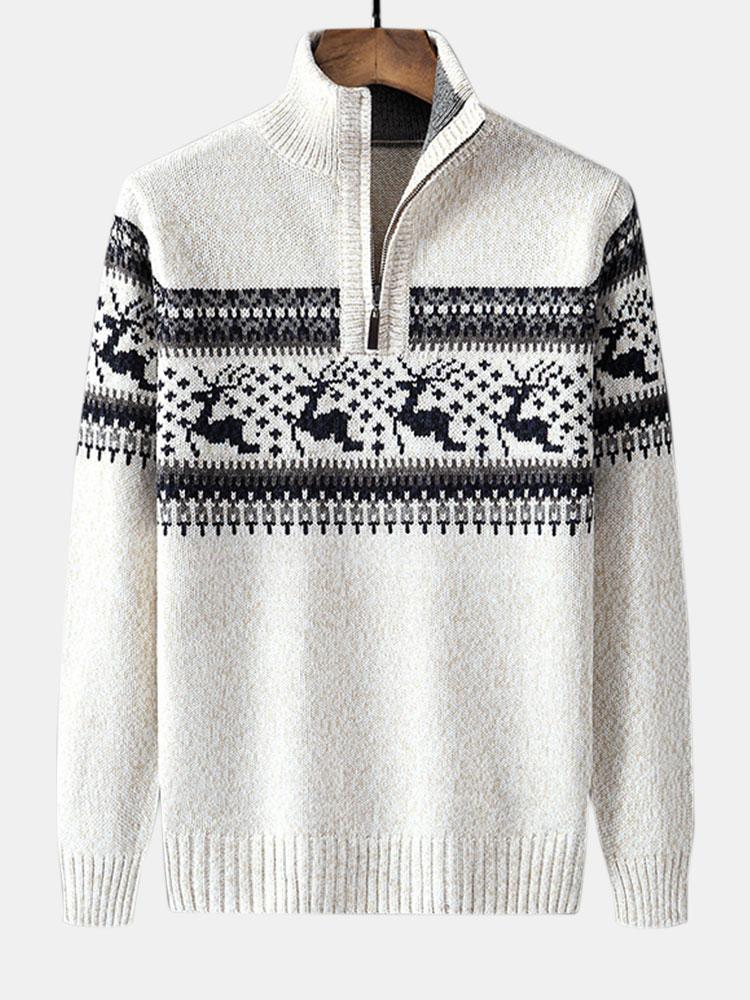 Weihnachts-Elch-Print Halbzip-Sweater - Image 4