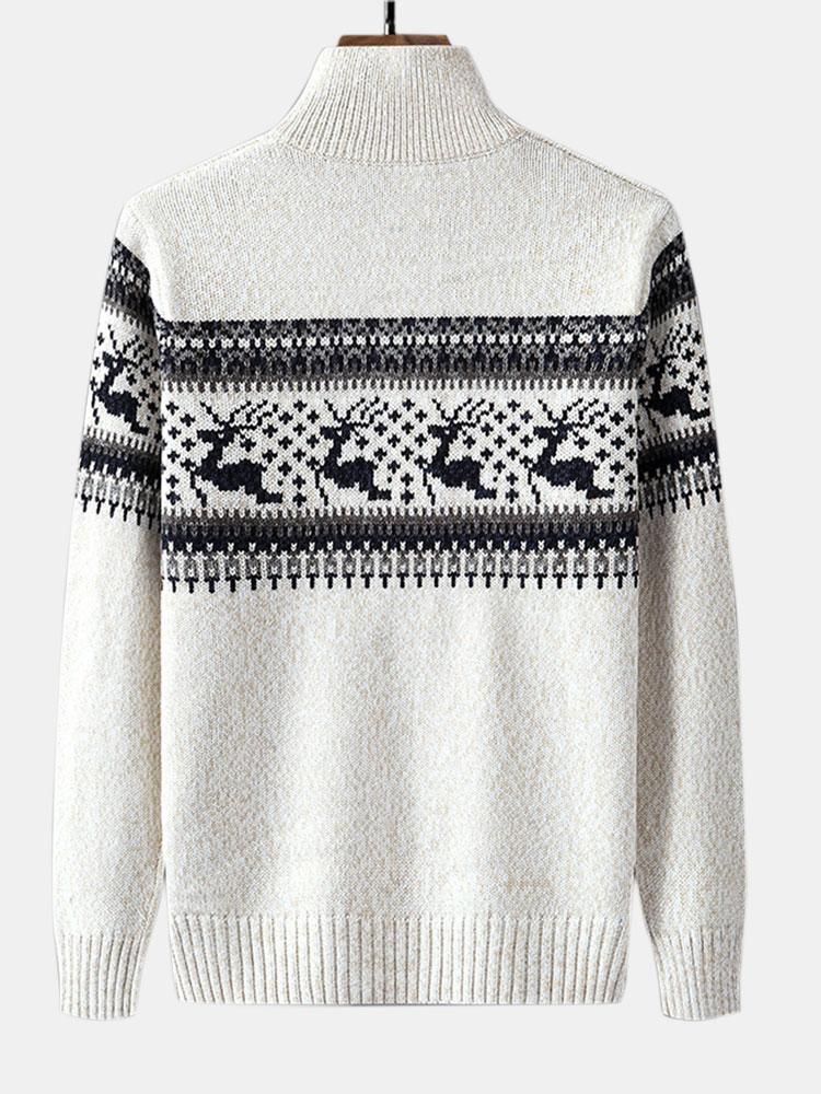 Weihnachts-Elch-Print Halbzip-Sweater - Image 5