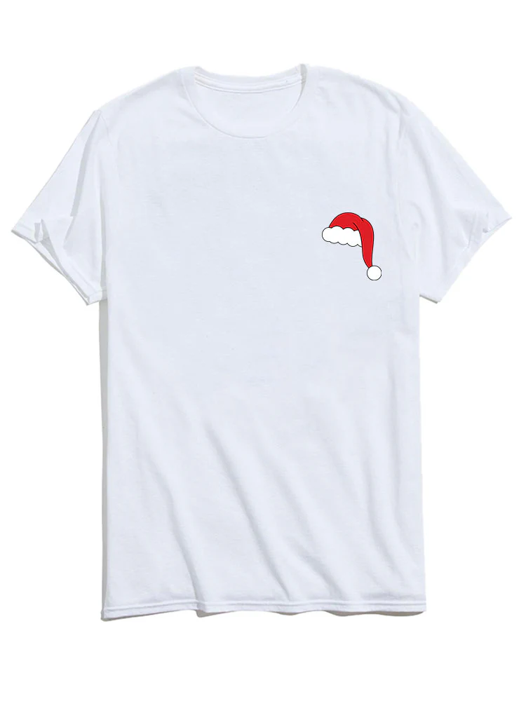 Weihnachtsmann-Hut-Print-T-Shirt