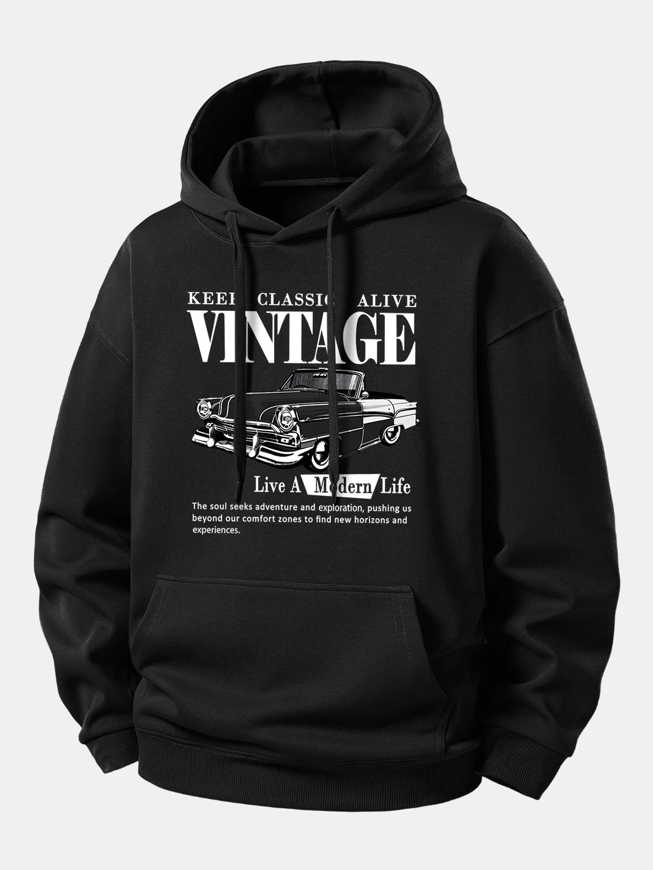 Classic Car Print Relax Fit Hoodie