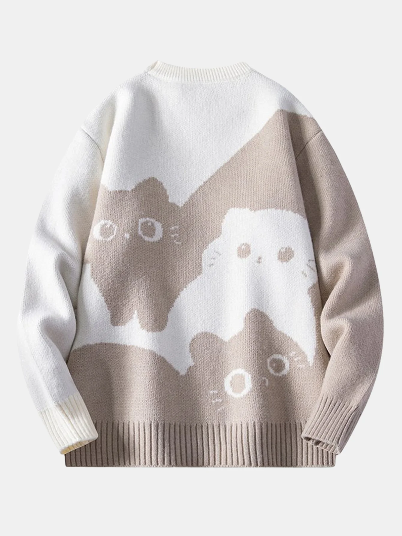 Color Block Cat Print Crew Neck Sweater - Image 4