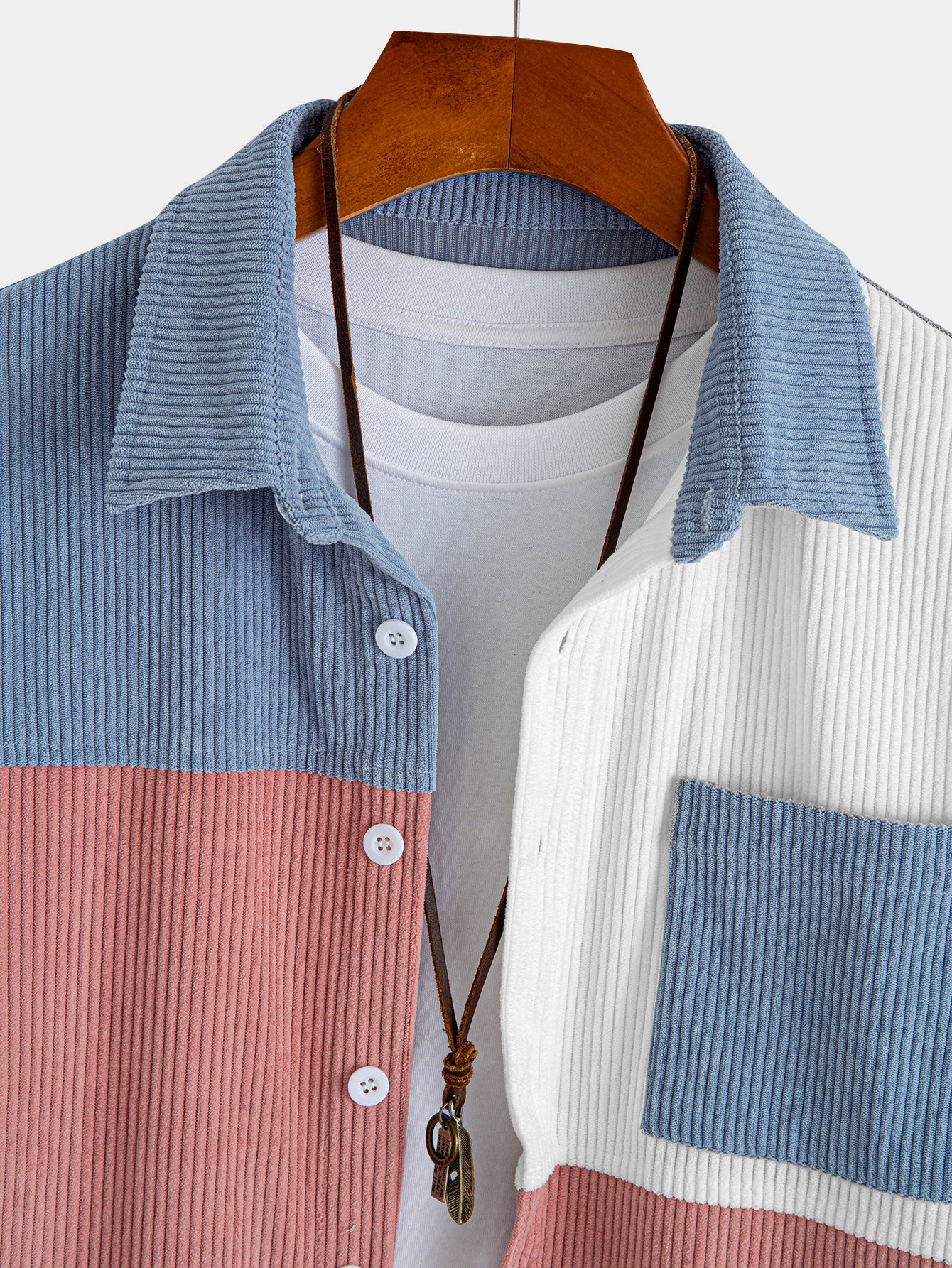 Relax Fit Color Block Corduroy Button Up Shirt - Image 5