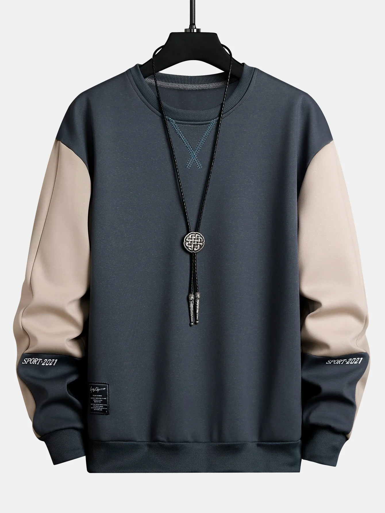Farbblock Rundhals Sweatshirt - Image 2