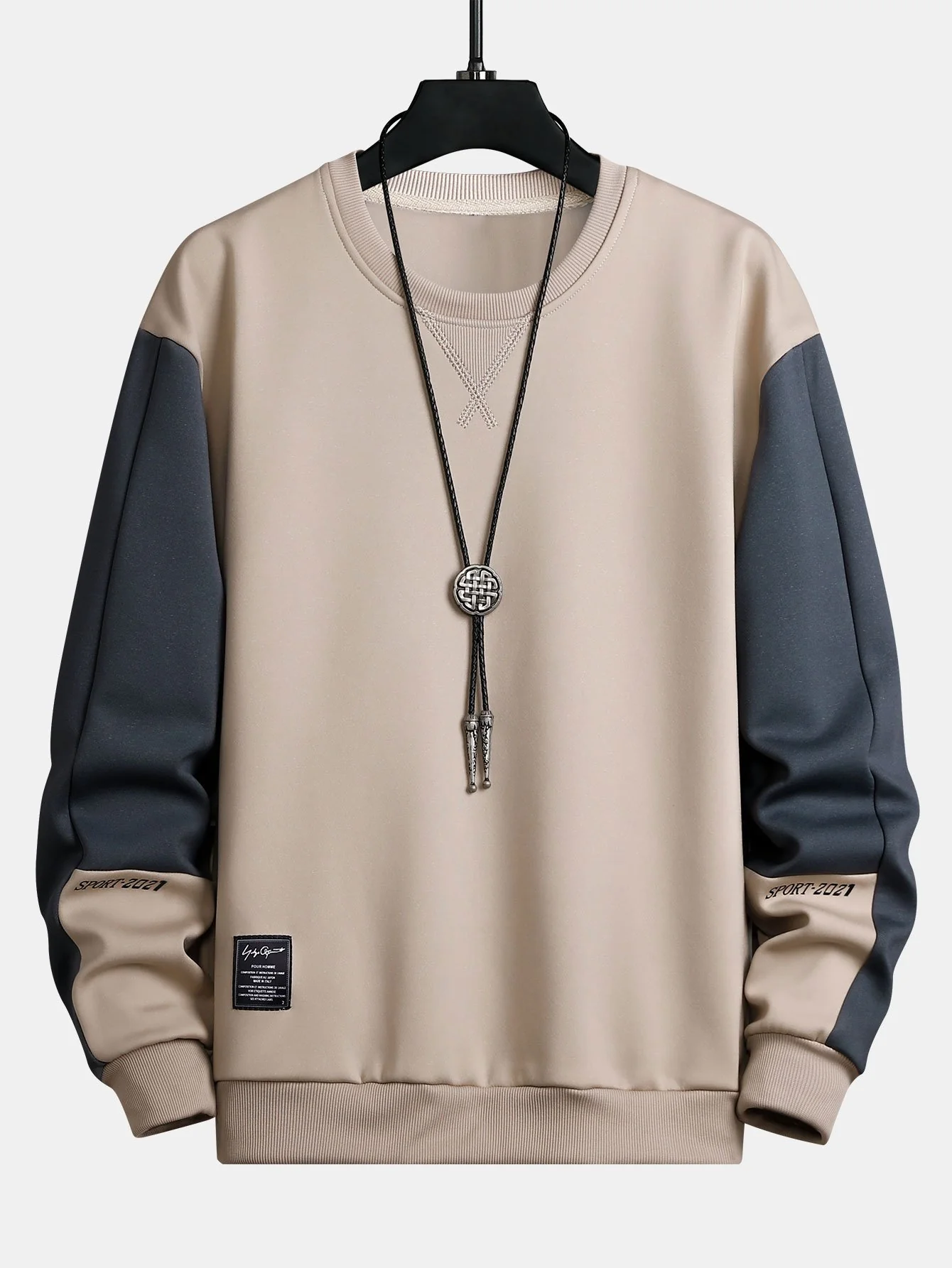 Farbblock Rundhals Sweatshirt - Image 3