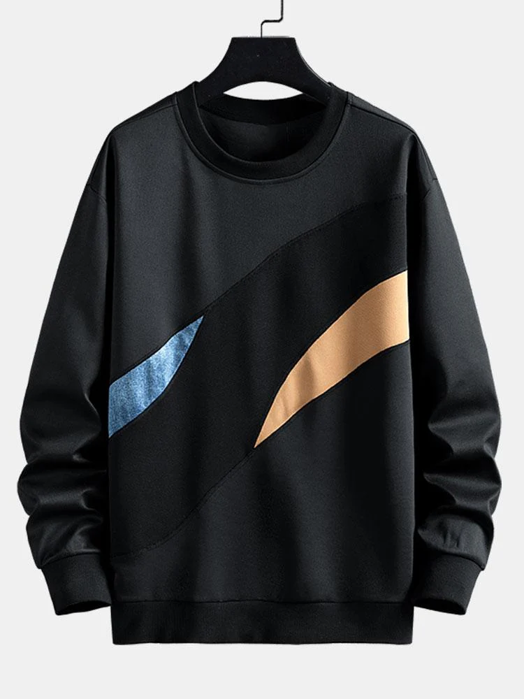 Farbblock Rundhals Sweatshirt - Image 2