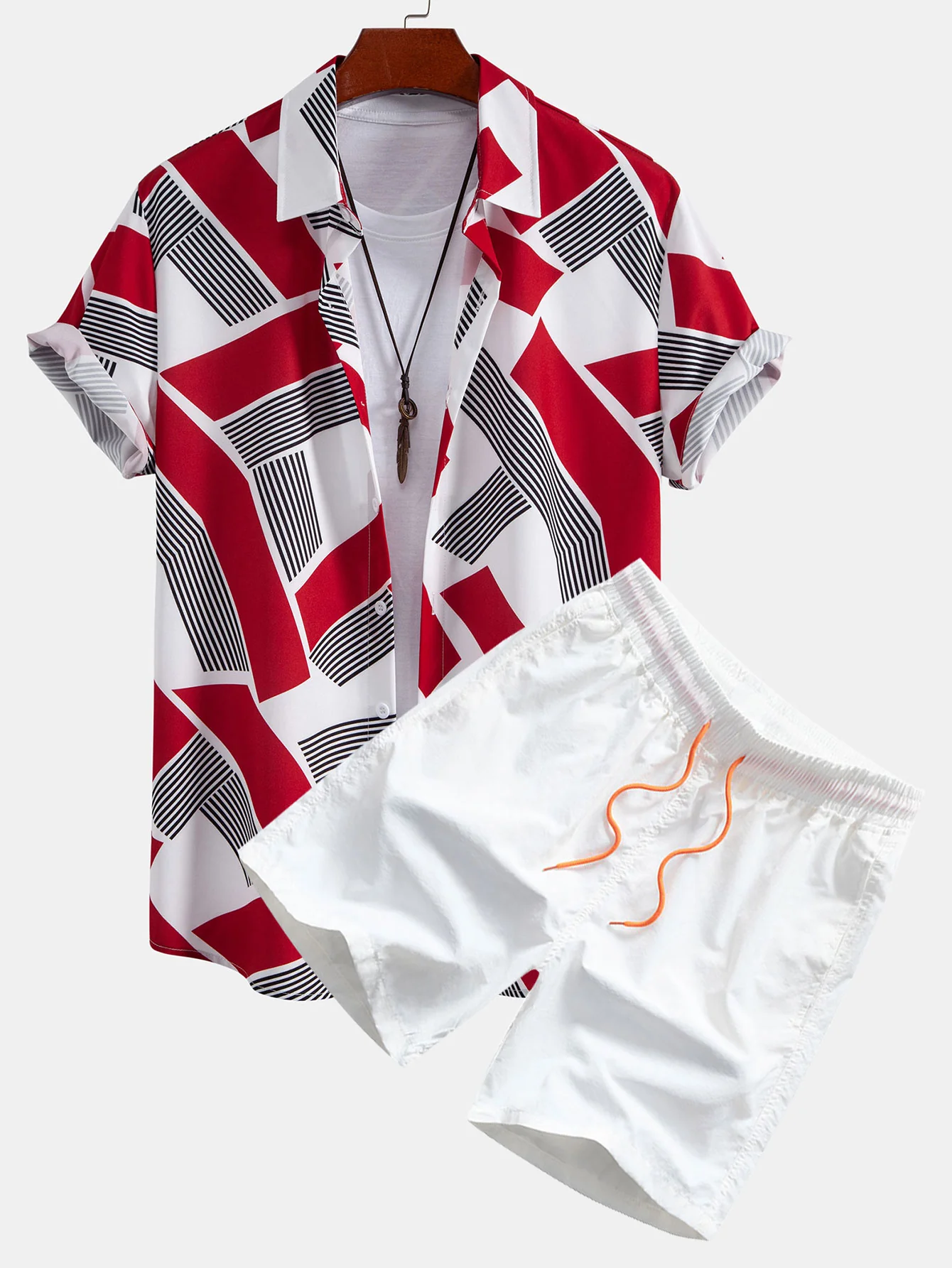 Farbe Block Geometrie Druck Hemd mit Knopfleiste & Herren Badeshorts mit mittlerer Länge und Kordelzug - Image 2