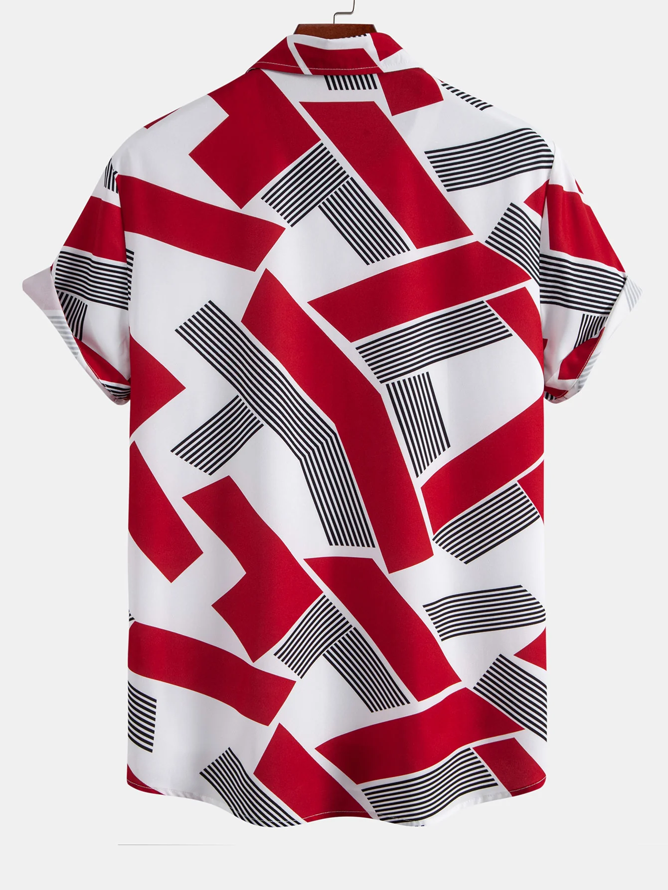 Farbe Block Geometrie Druck Hemd mit Knopfleiste & Herren Badeshorts mit mittlerer Länge und Kordelzug - Image 4