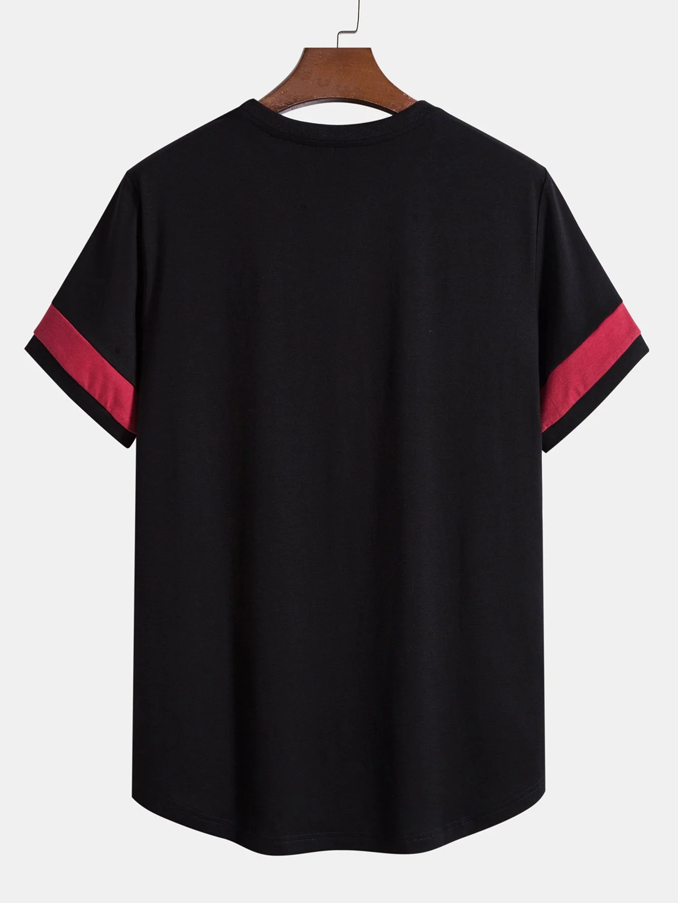 Farbblock-Patchwork-Bogen-Saum-T-Shirt - Image 4