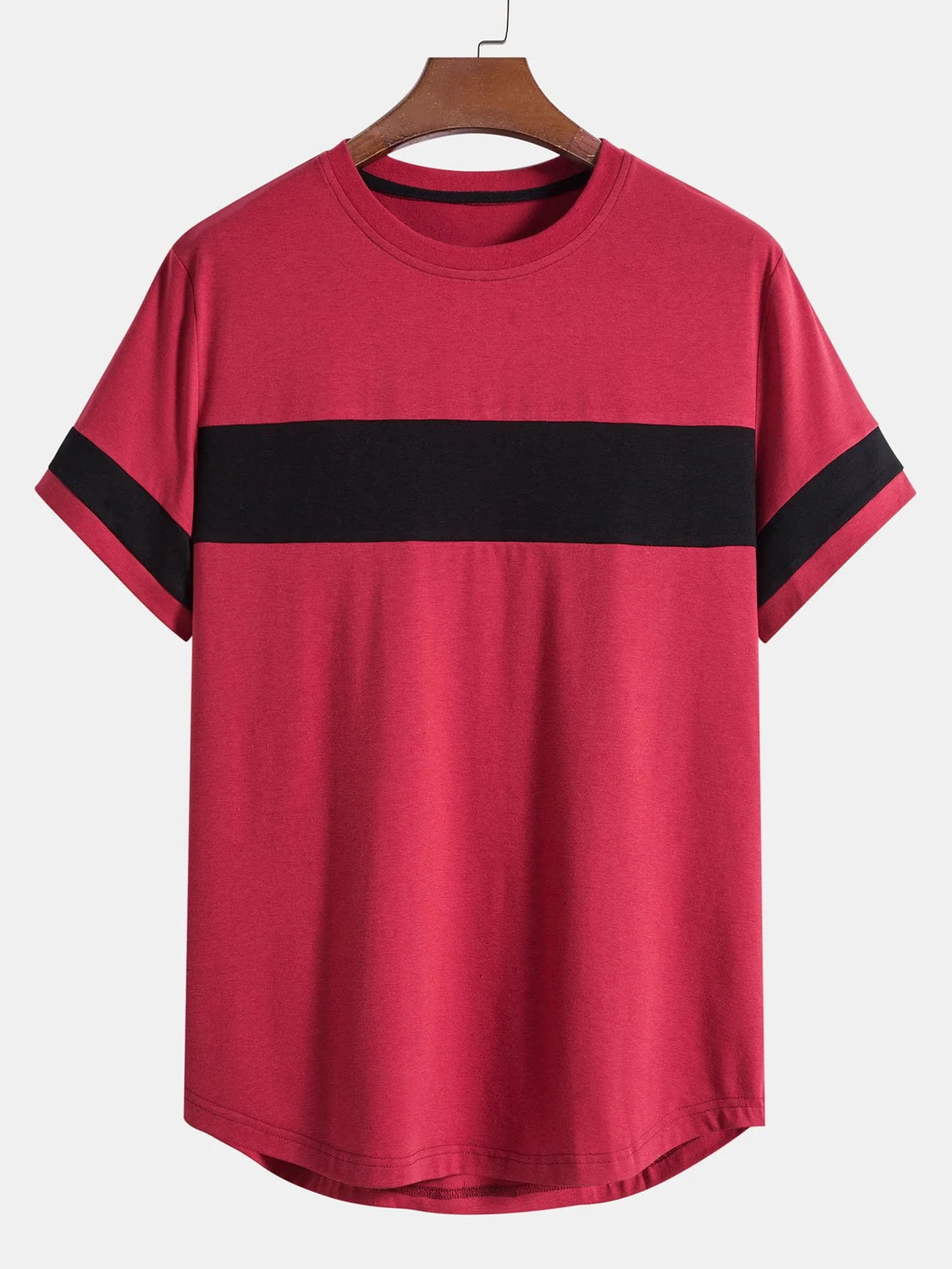 Farbblock-Patchwork-Bogen-Saum-T-Shirt - Image 5