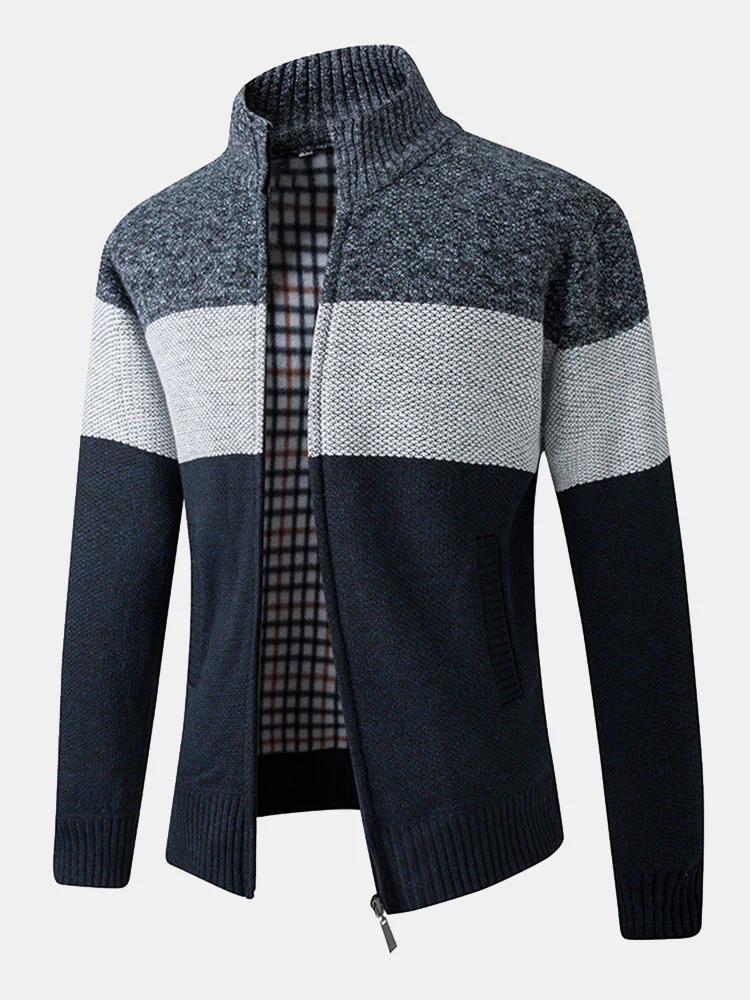 Farbblock-Patchwork-Reißverschluss-Pullover - Image 2