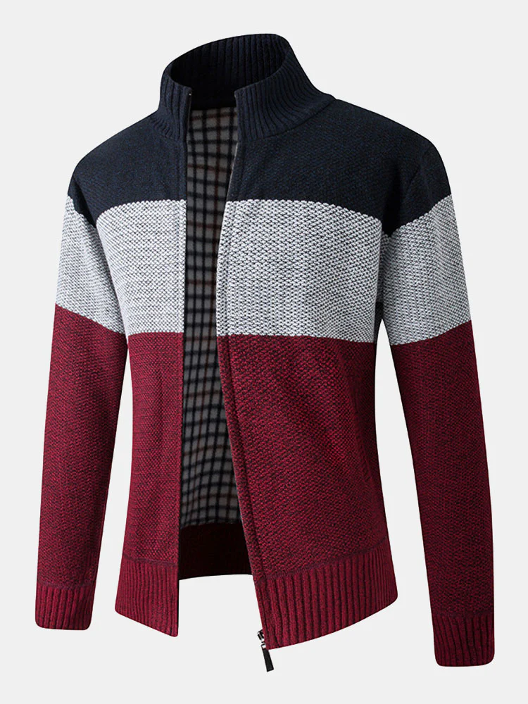 Farbblock-Patchwork-Reißverschluss-Pullover - Image 3